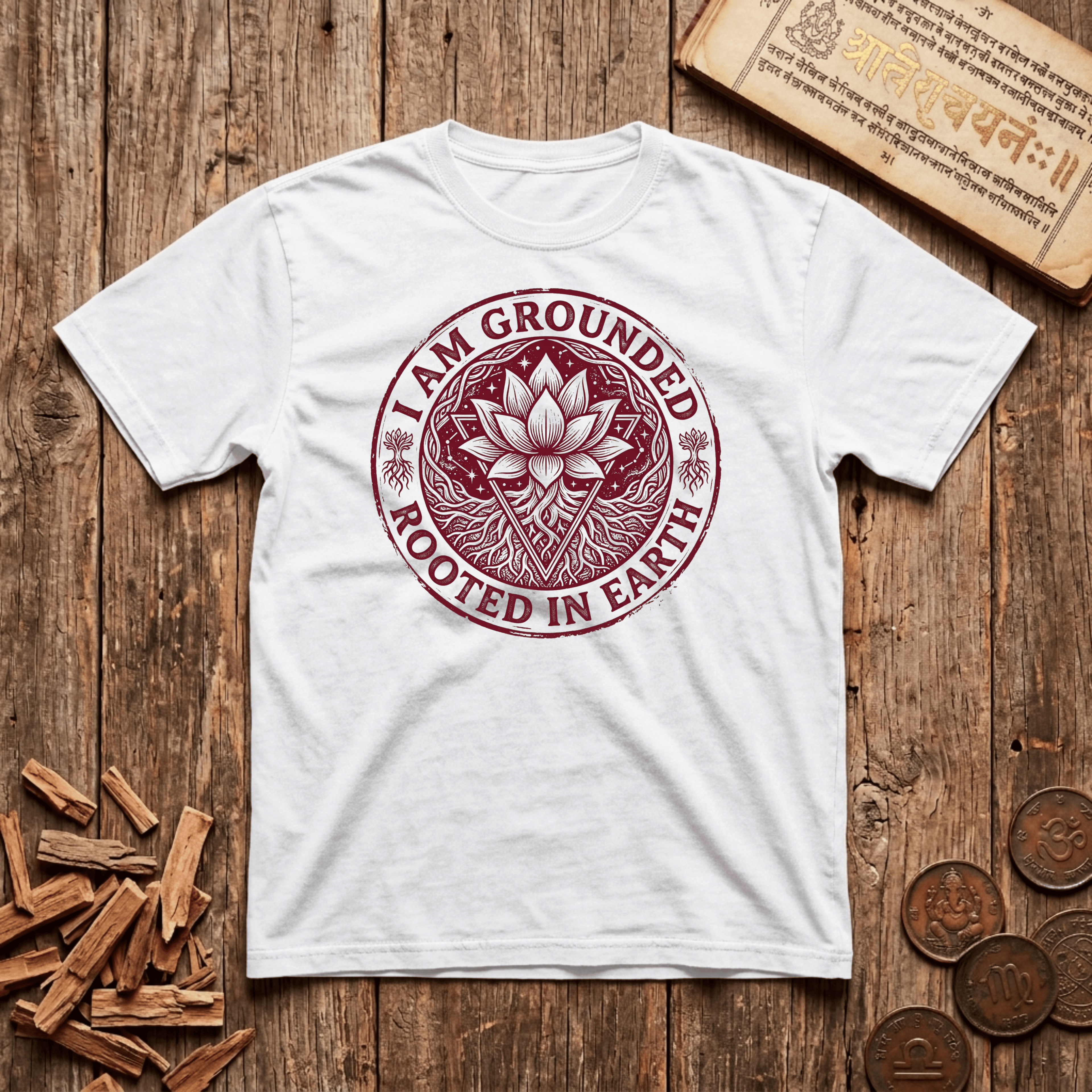 Root Chakra — Muladhara - I Am Grounded - Rooted In Earth - Wood Cut - T-Shirt