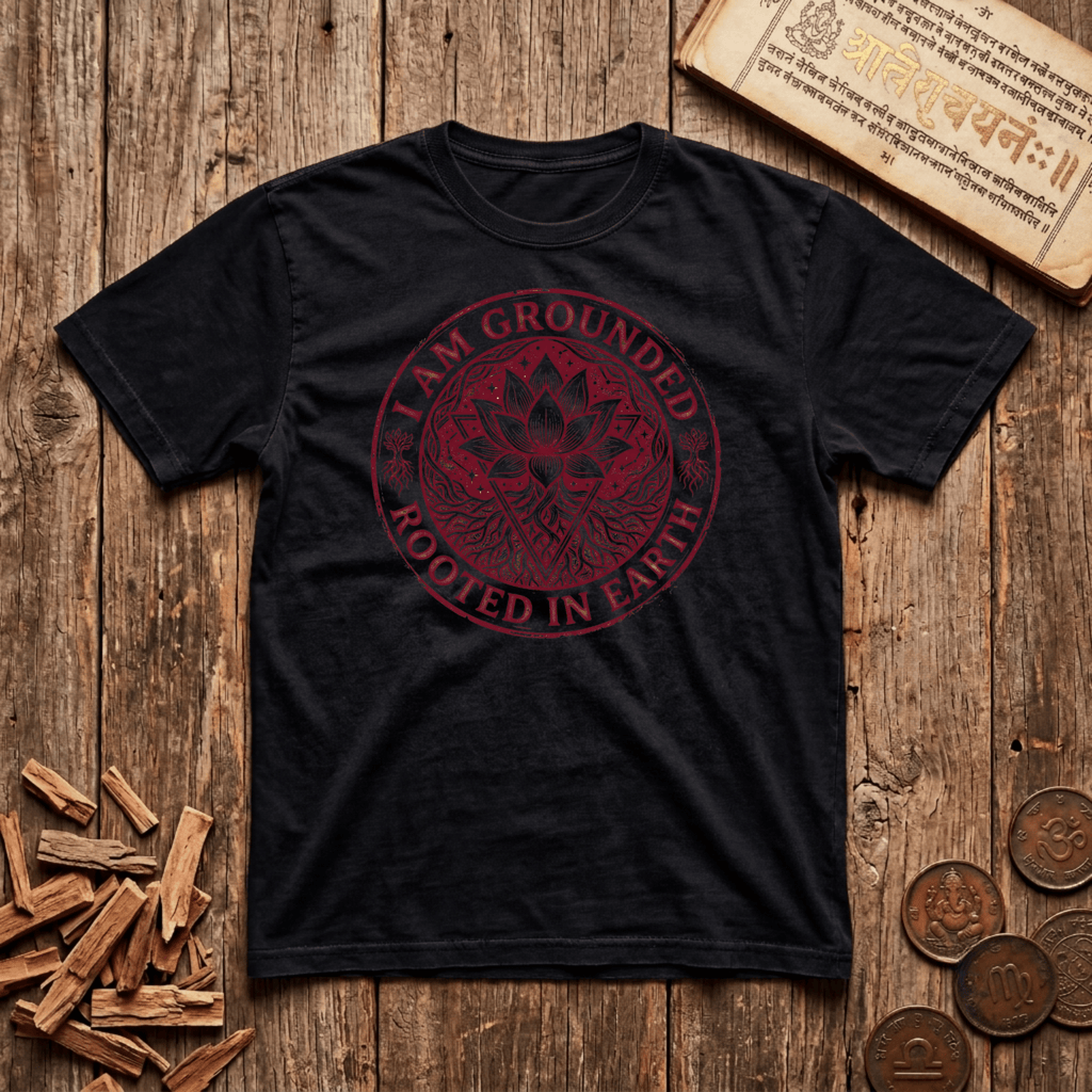 Root Chakra — Muladhara - I Am Grounded - Rooted In Earth - Wood Cut - T-Shirt