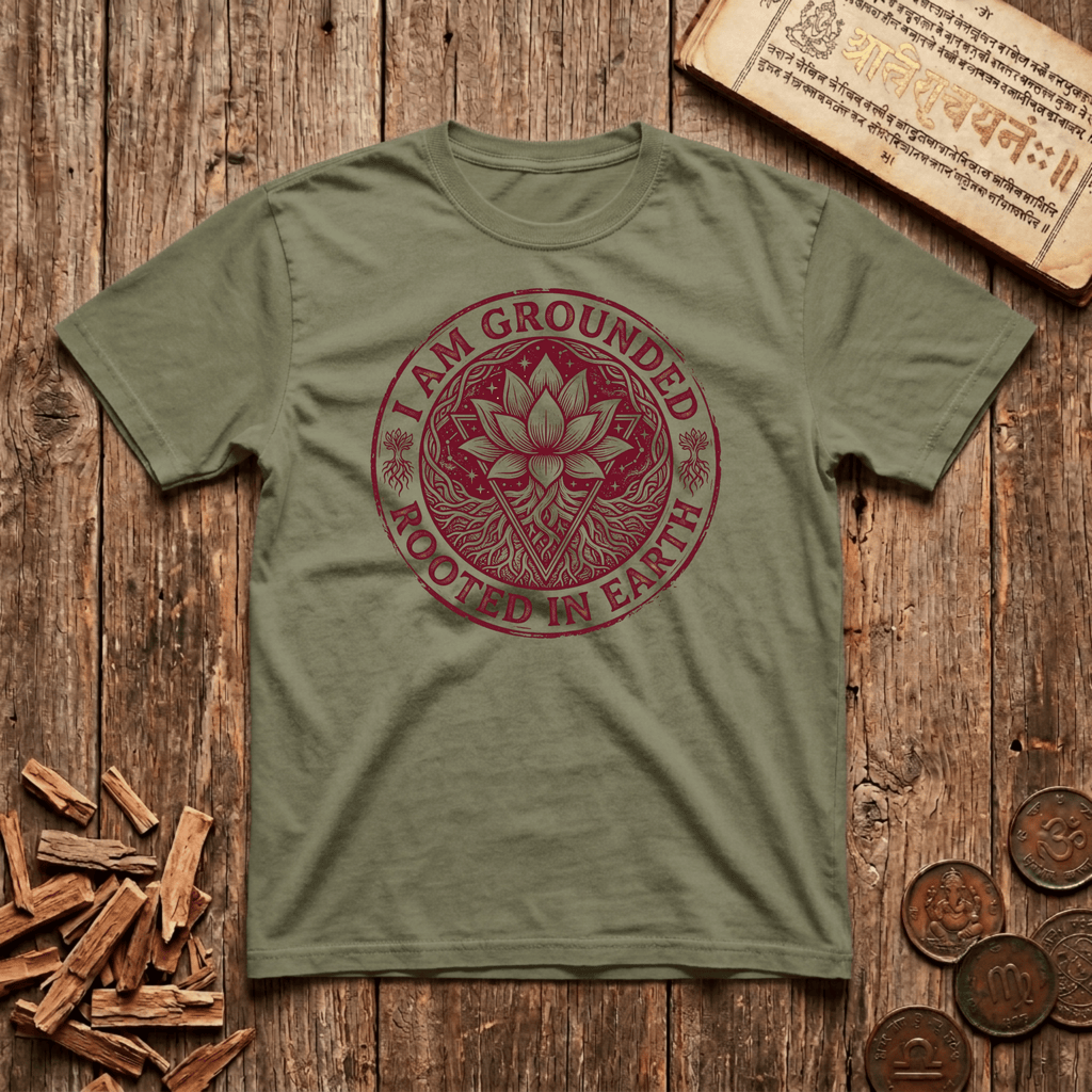 Root Chakra — Muladhara - I Am Grounded - Rooted In Earth - Wood Cut - T-Shirt
