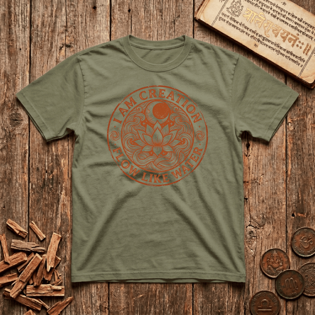 Sacral Chakra — Svadhisthana - I am Creation - Flow Like Water - Wood Cut - T-Shirt