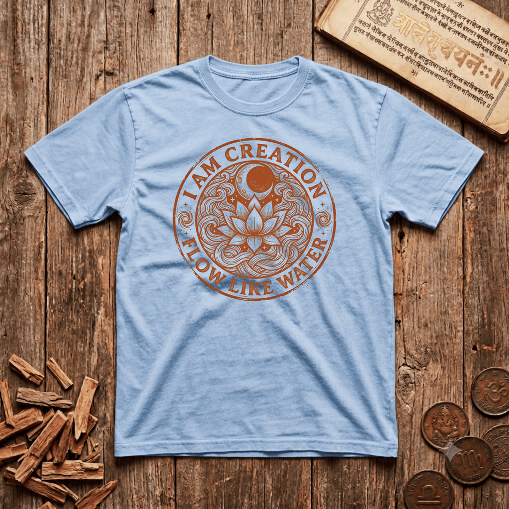 Sacral Chakra — Svadhisthana - I am Creation - Flow Like Water - Wood Cut - T-Shirt