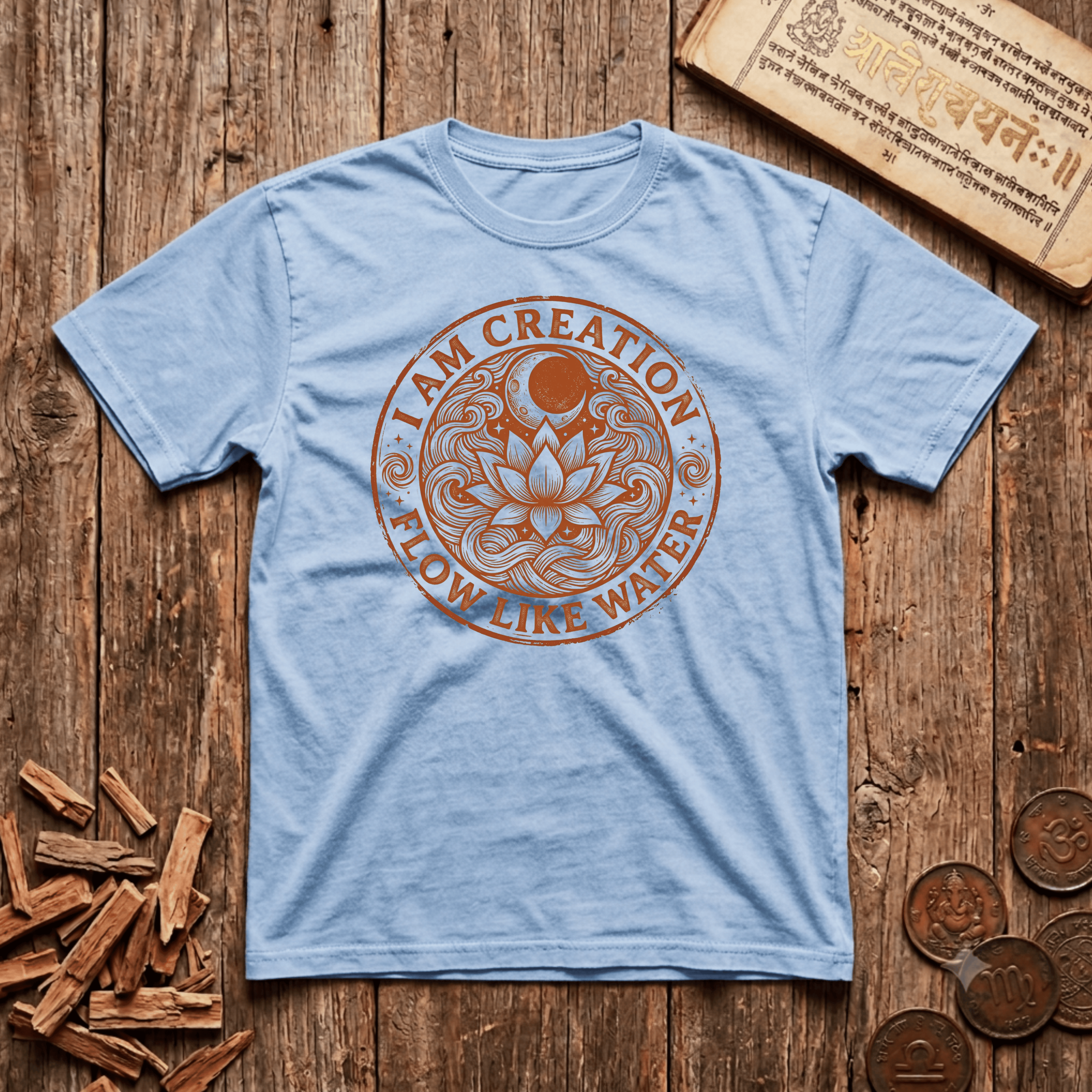 Sacral Chakra — Svadhisthana - I am Creation - Flow Like Water - Wood Cut - T-Shirt