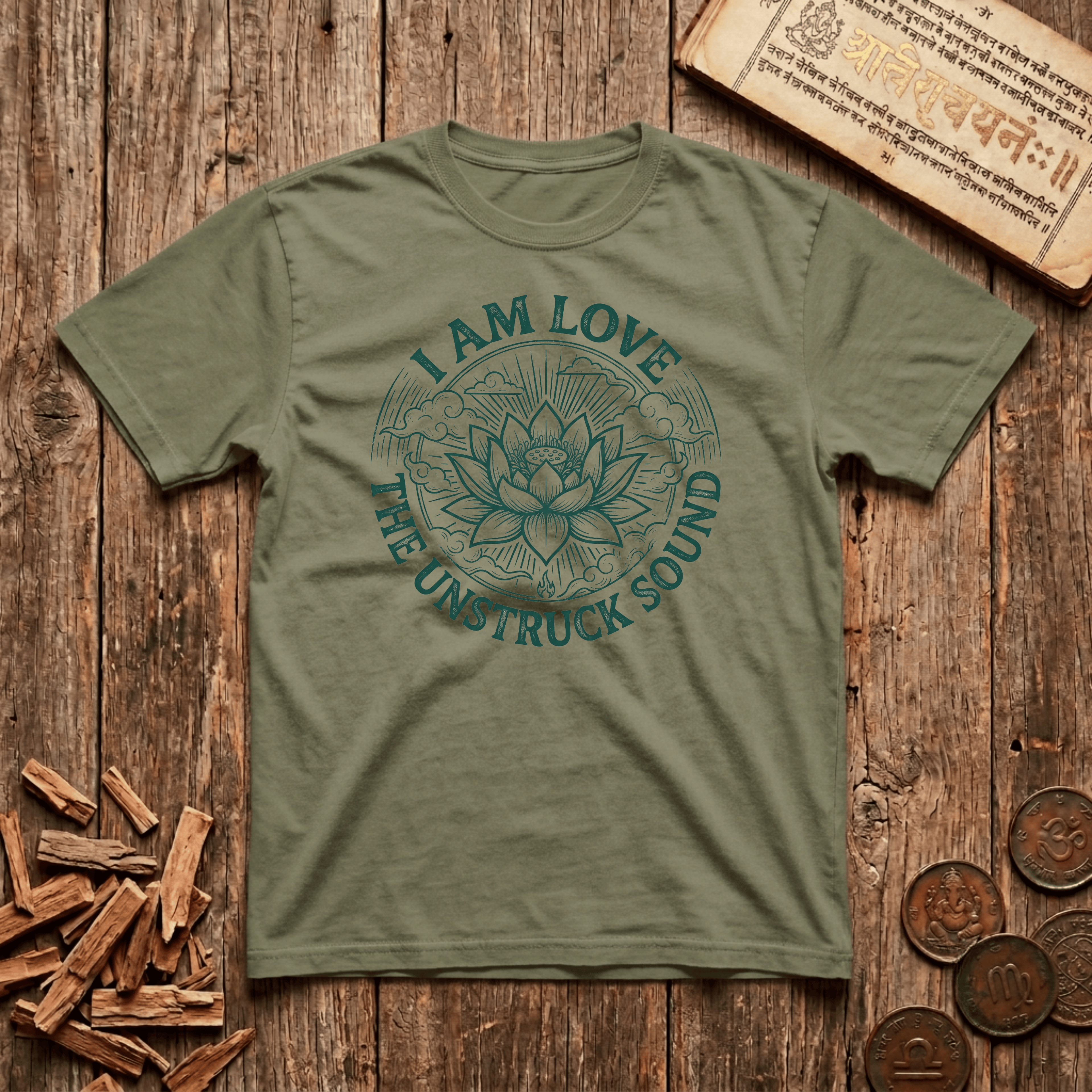 Heart Chakra — Anahata - I Am Love - The Unstruck Sound - Wood Cut - T-Shirt