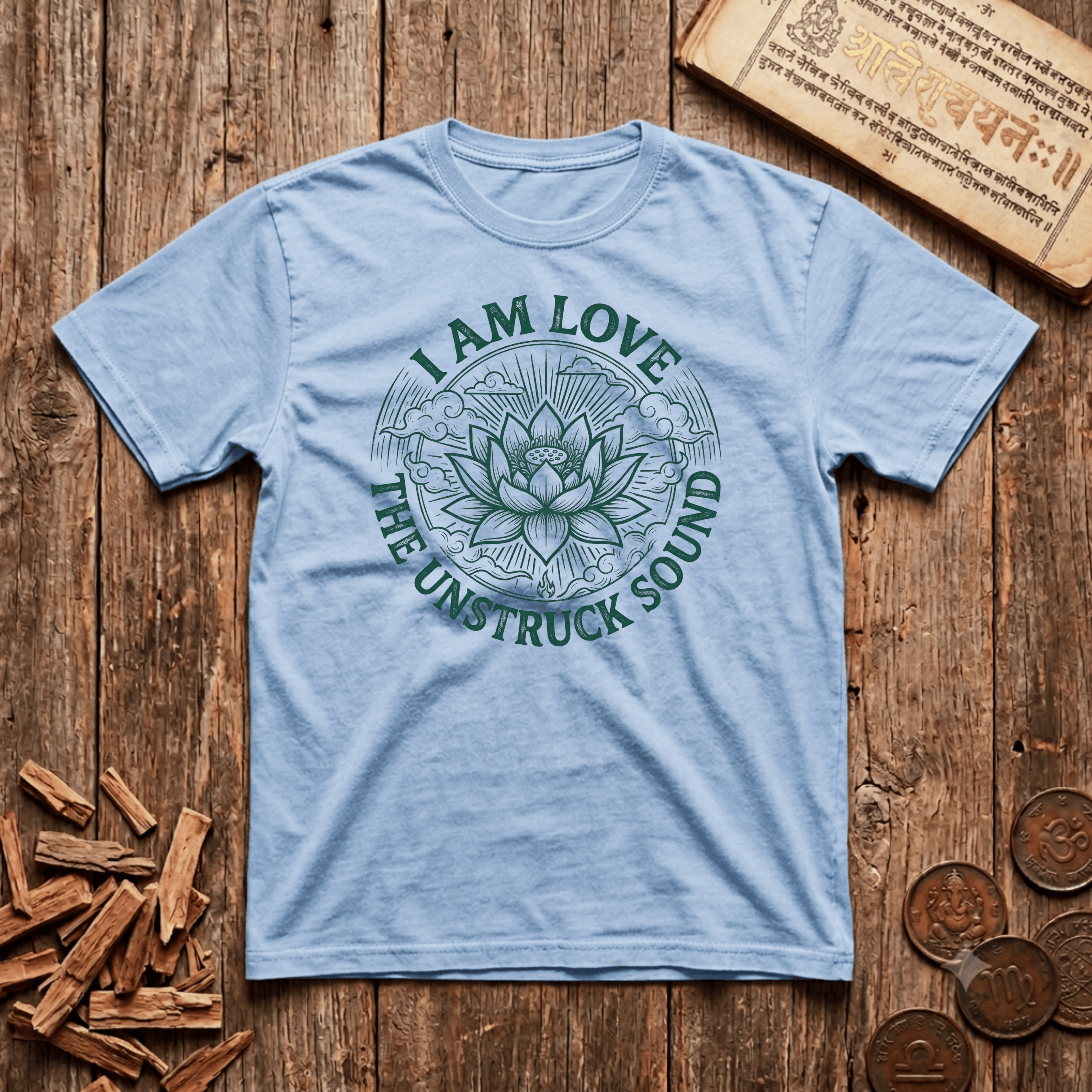 Heart Chakra — Anahata - I Am Love - The Unstruck Sound - Wood Cut - T-Shirt