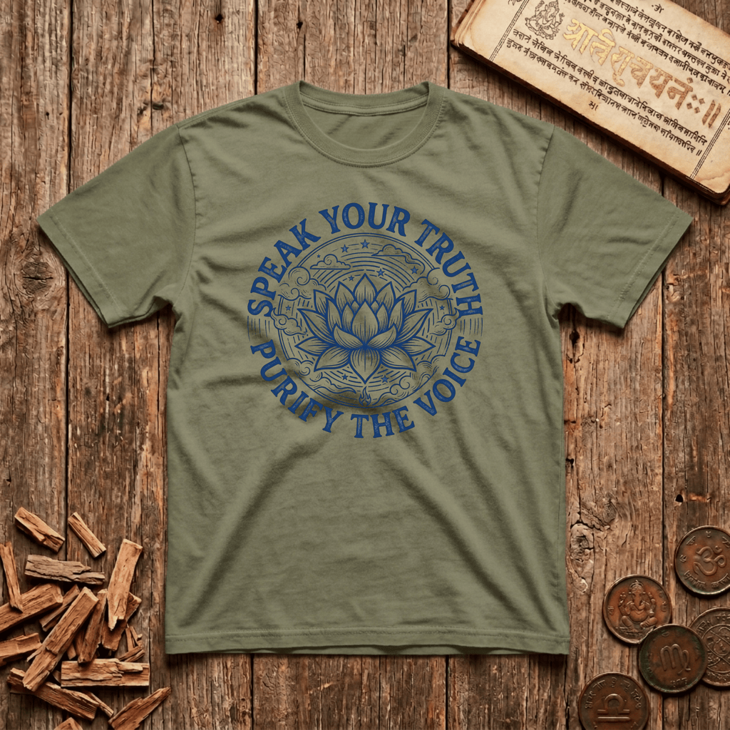 Throat Chakra — Vishuddha - Speak Your Truth - Purify The Voice - Wood Cut - T-Shirt