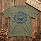 Throat Chakra — Vishuddha - Speak Your Truth - Purify The Voice - Wood Cut - T-Shirt