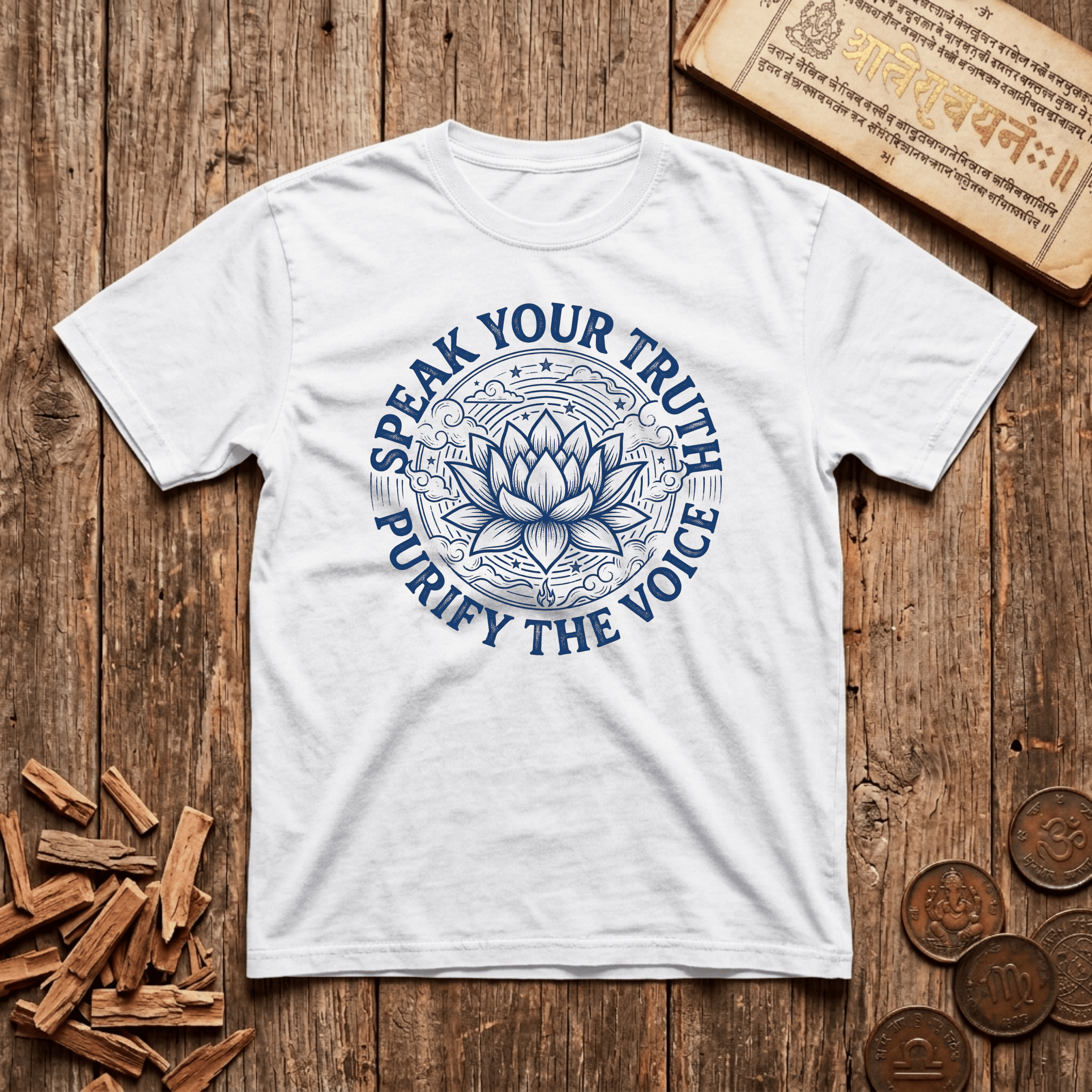 Throat Chakra — Vishuddha - Speak Your Truth - Purify The Voice - Wood Cut - T-Shirt