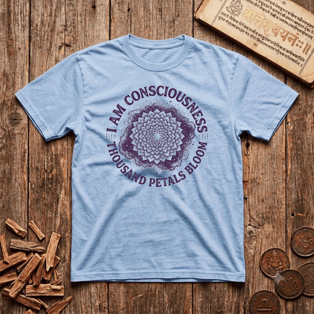 Crown Chakra — Sahasrara - I Am Consciousness - Thousand Petals Bloom - Wood Cut - T-Shirt