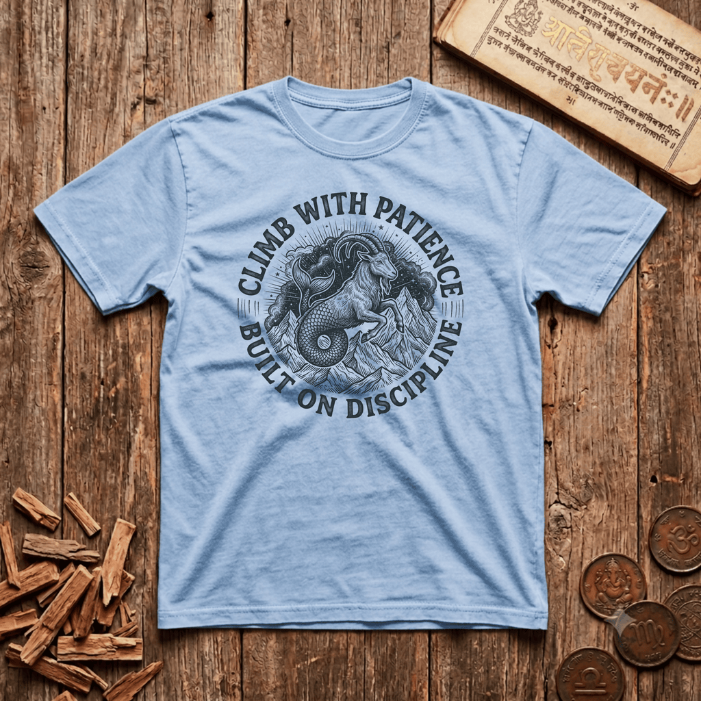 Capricorn — The Sea-Goat - Climb With Patience - Wood Cut - T-Shirt
