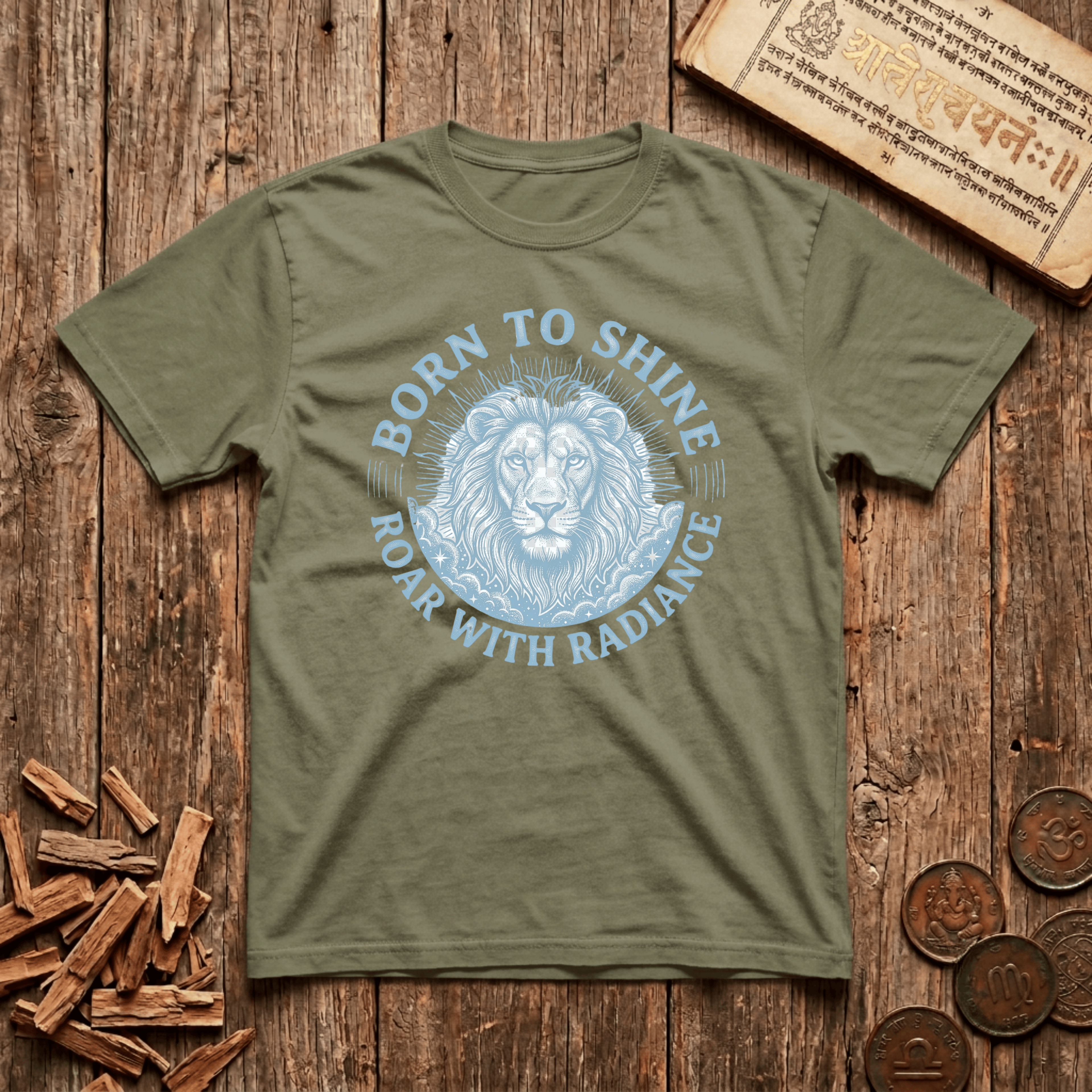 Leo — The Lion - Born To Shine - Wood Cut - T-Shirt