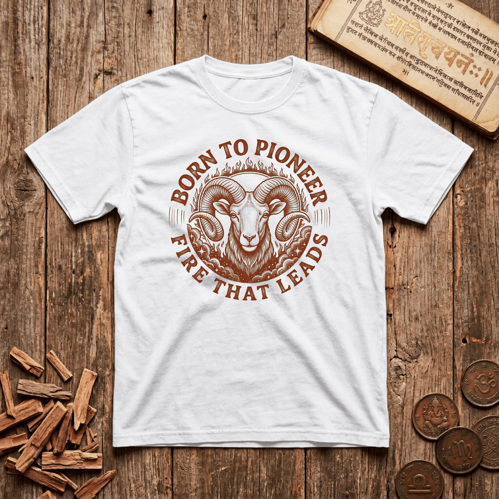 Aries — The Ram - Born To Pioneer - Wood Cut - T-Shirt