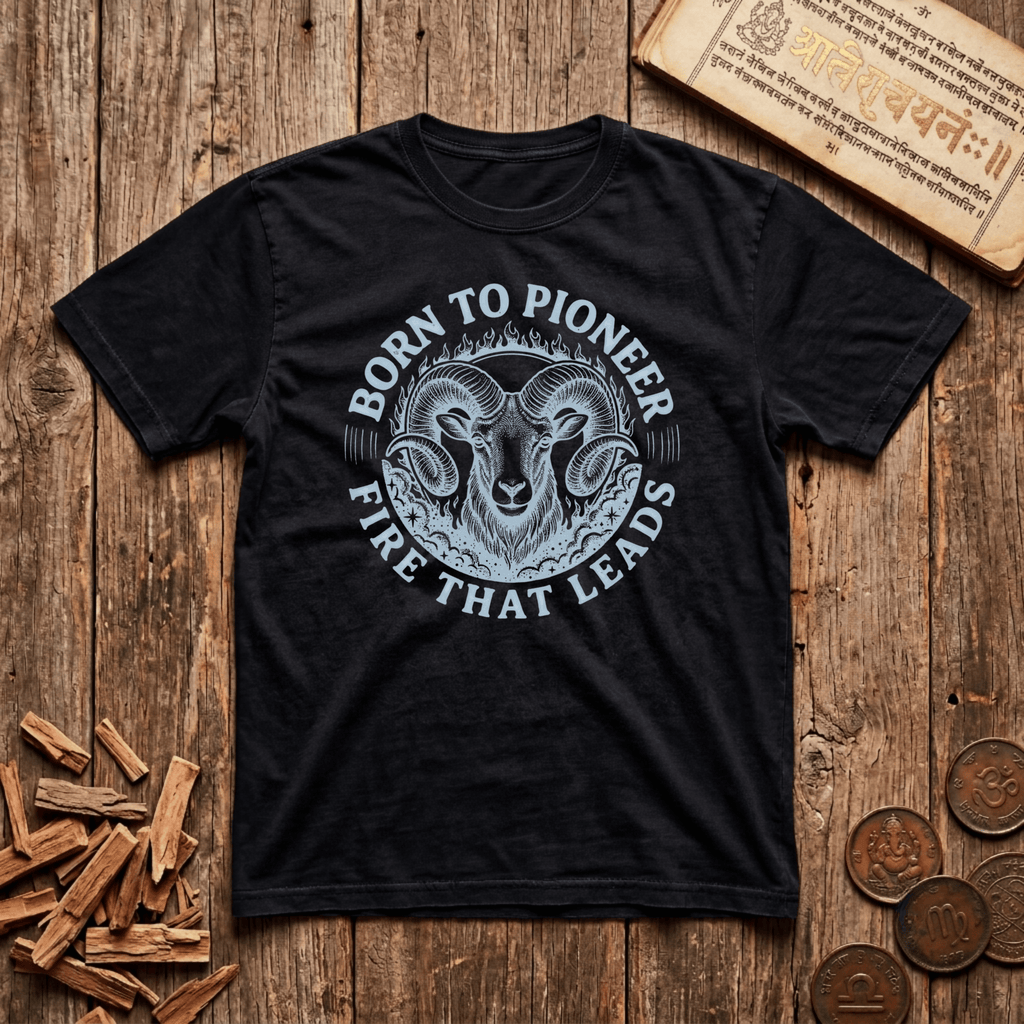 Aries — The Ram - Born To Pioneer - Wood Cut - T-Shirt