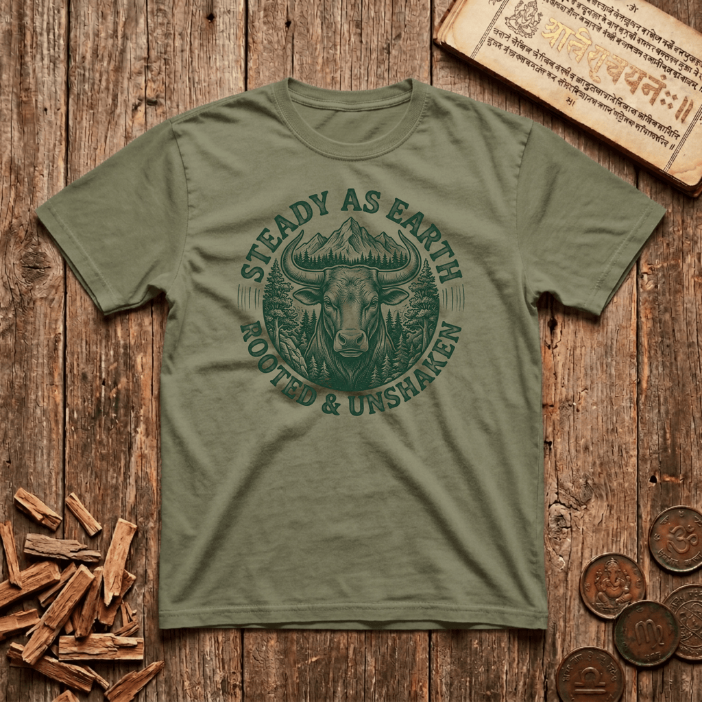 Taurus — The Bull - Steady As Earth - Wood Cut - T-Shirt