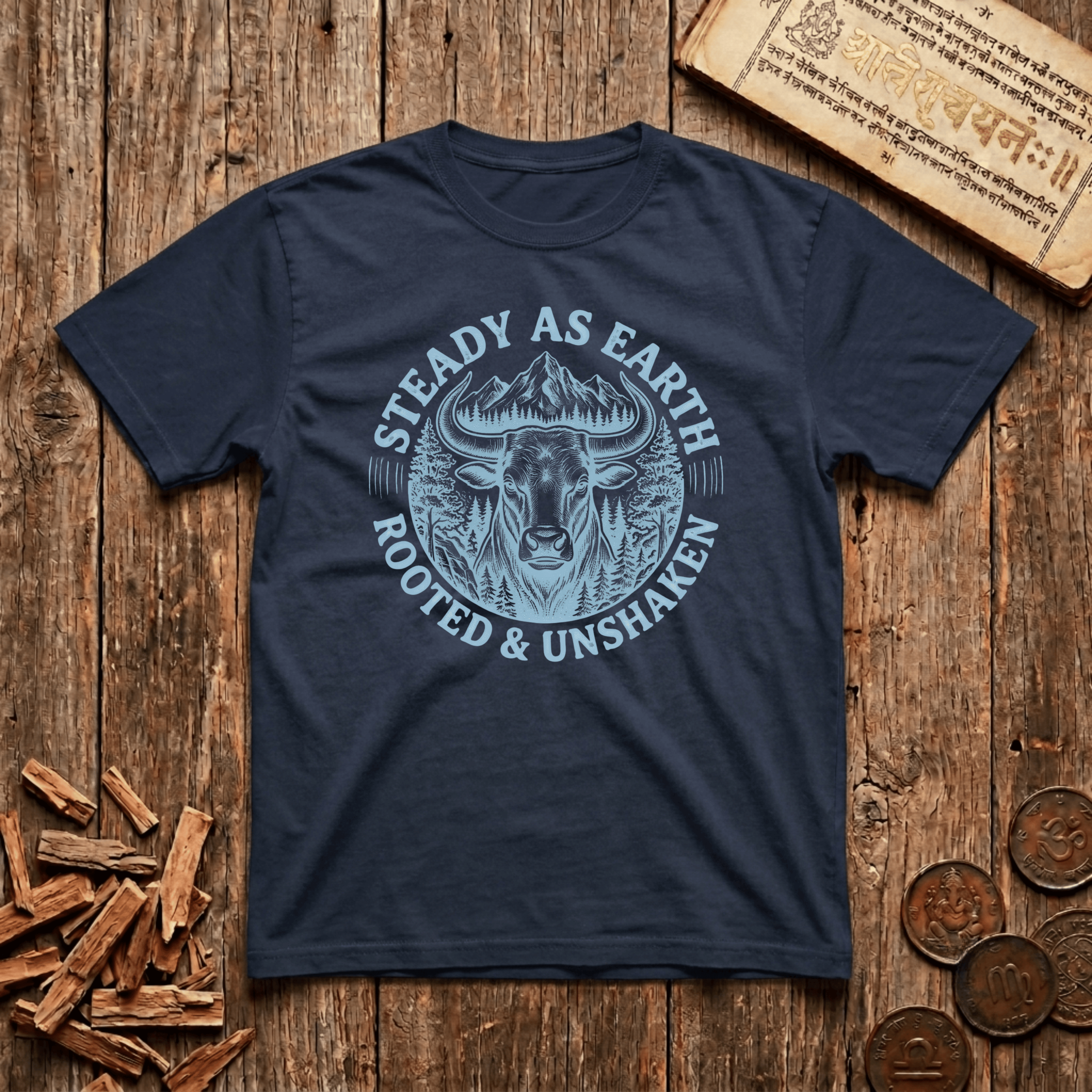 Taurus — The Bull - Steady As Earth - Wood Cut - T-Shirt