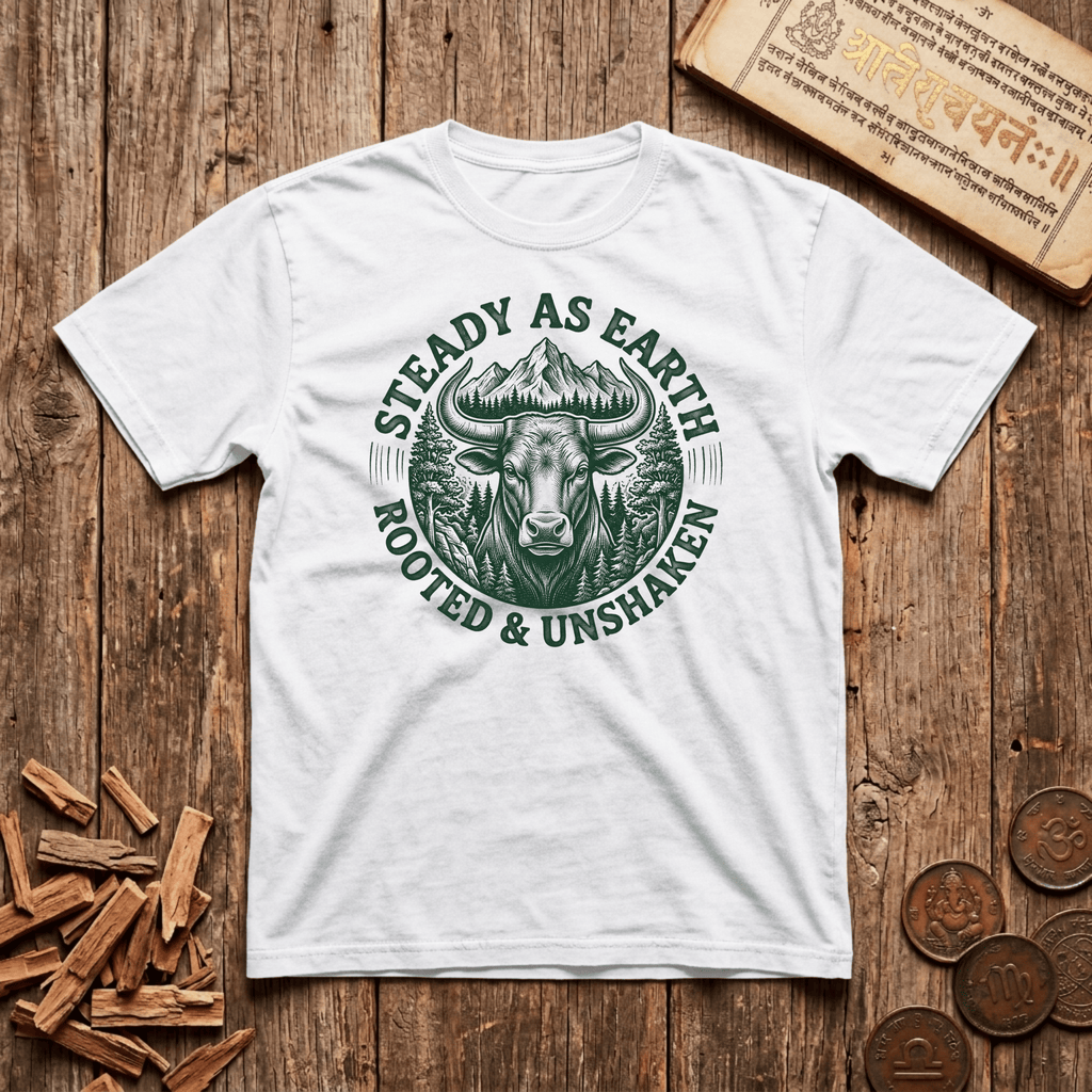 Taurus — The Bull - Steady As Earth - Wood Cut - T-Shirt