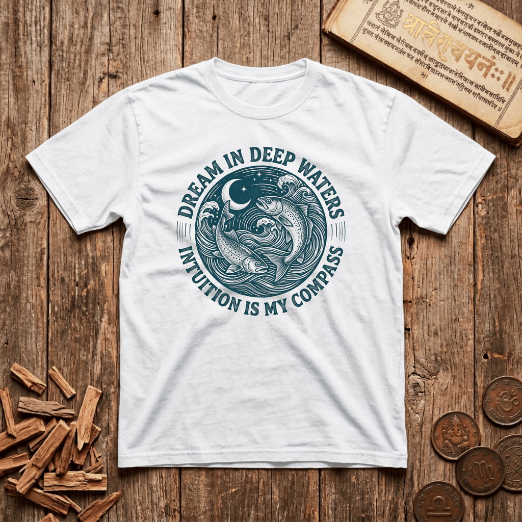 Pisces — The Twin Fish - Dream In Deep Waters - Wood Cut - T-Shirt