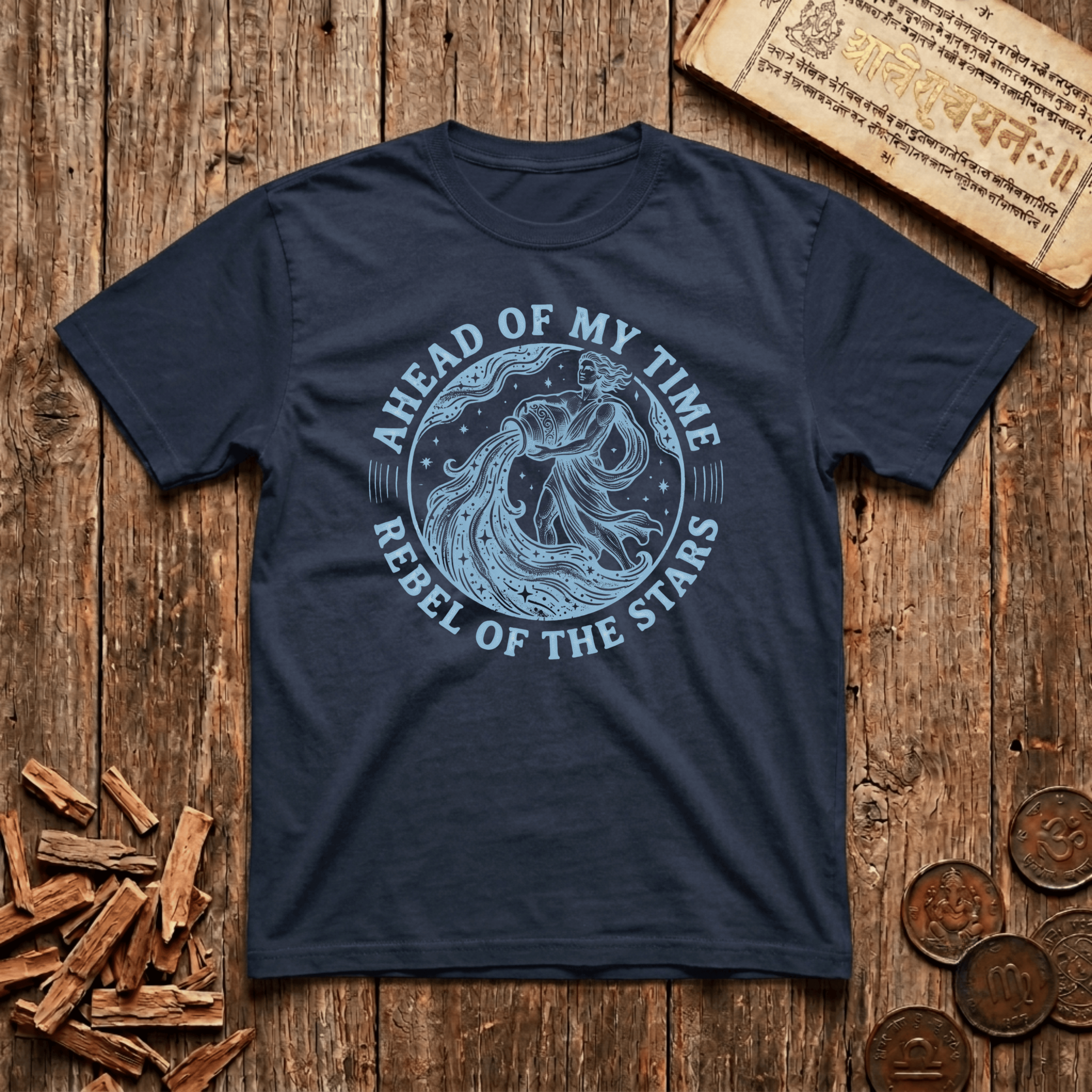 Aquarius — The Water Bearer - Ahead of My Time - Wood Cut - T-Shirt