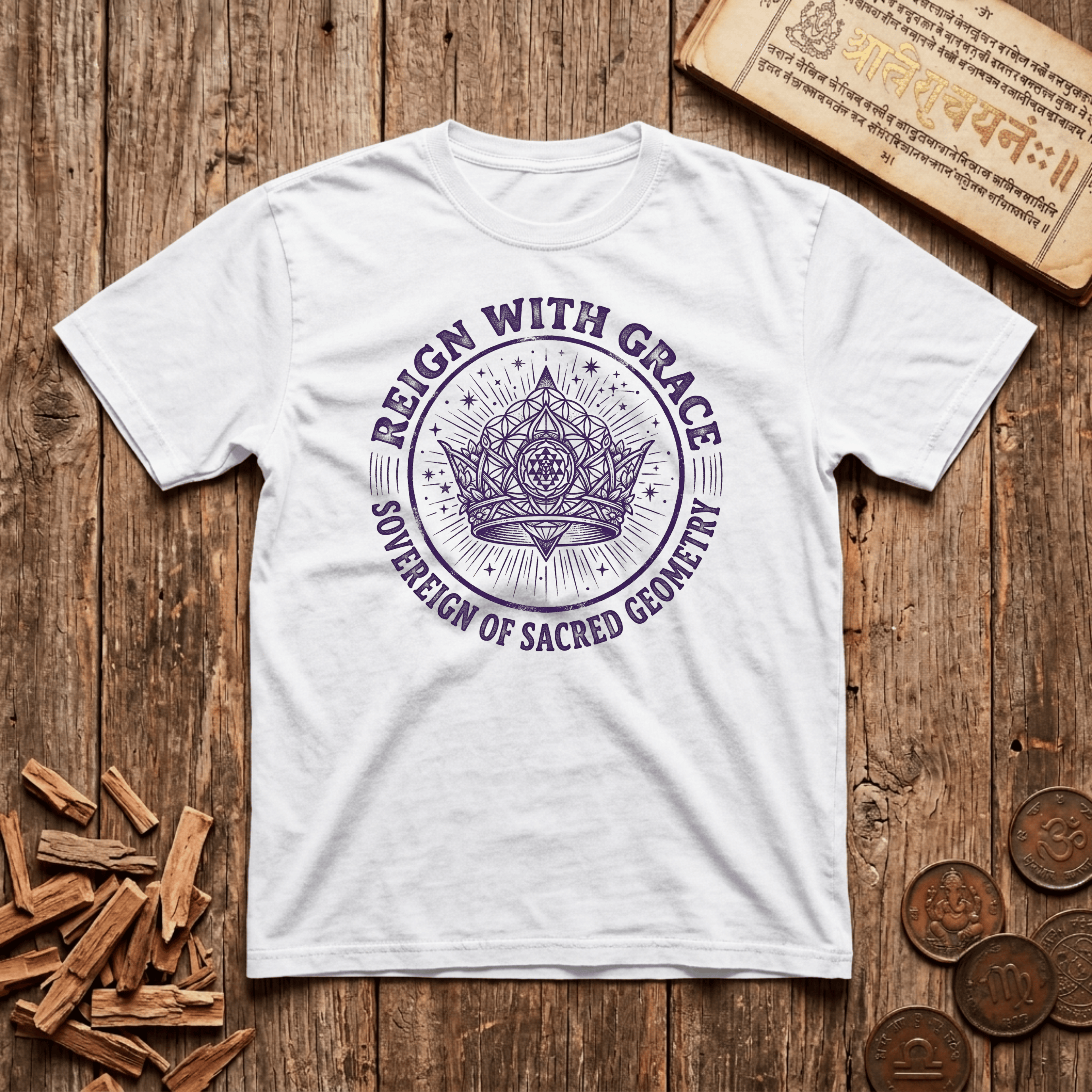 Queen of Sacred Geometry - Reign with Grace - Wood Cut - T-Shirt