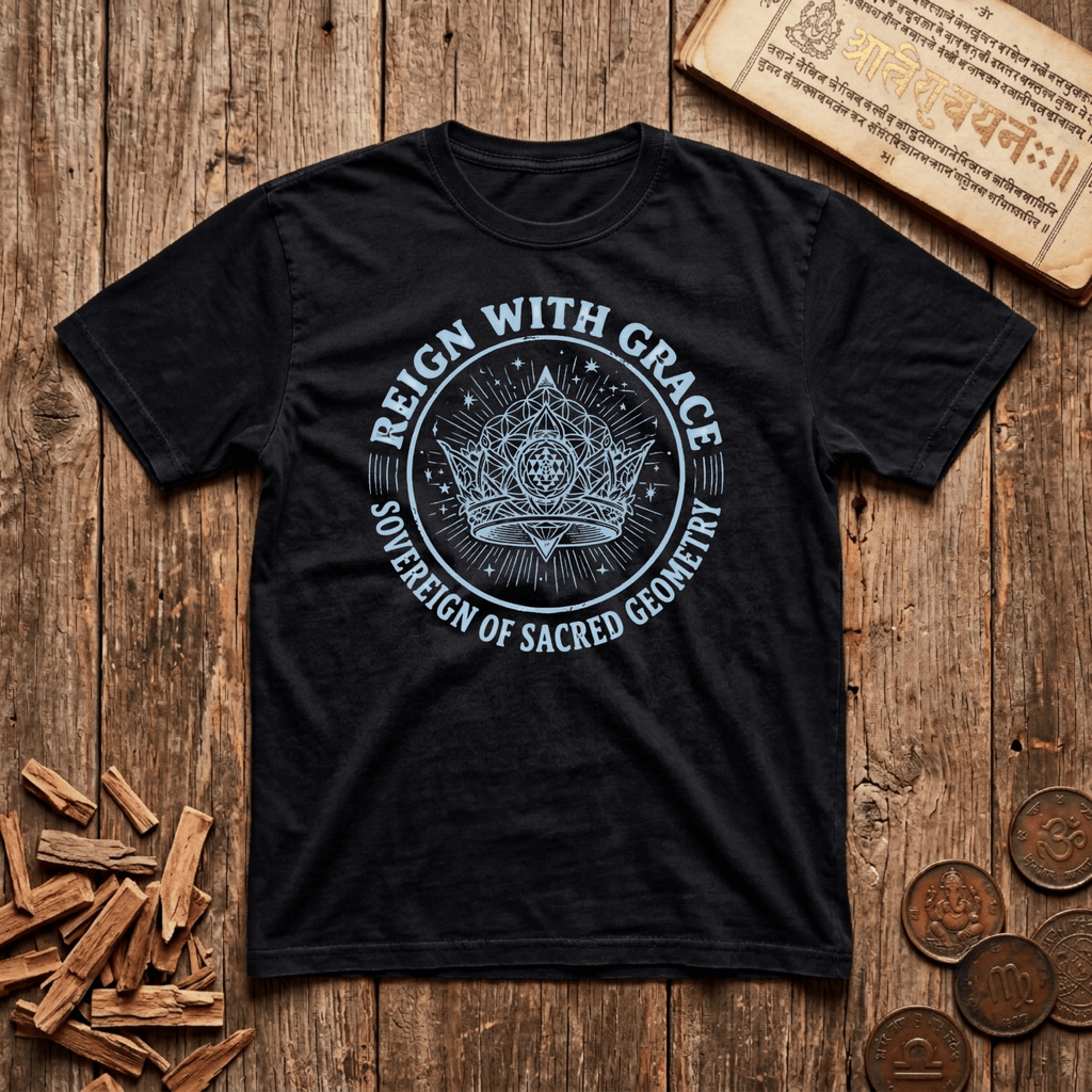 Queen of Sacred Geometry - Reign with Grace - Wood Cut - T-Shirt