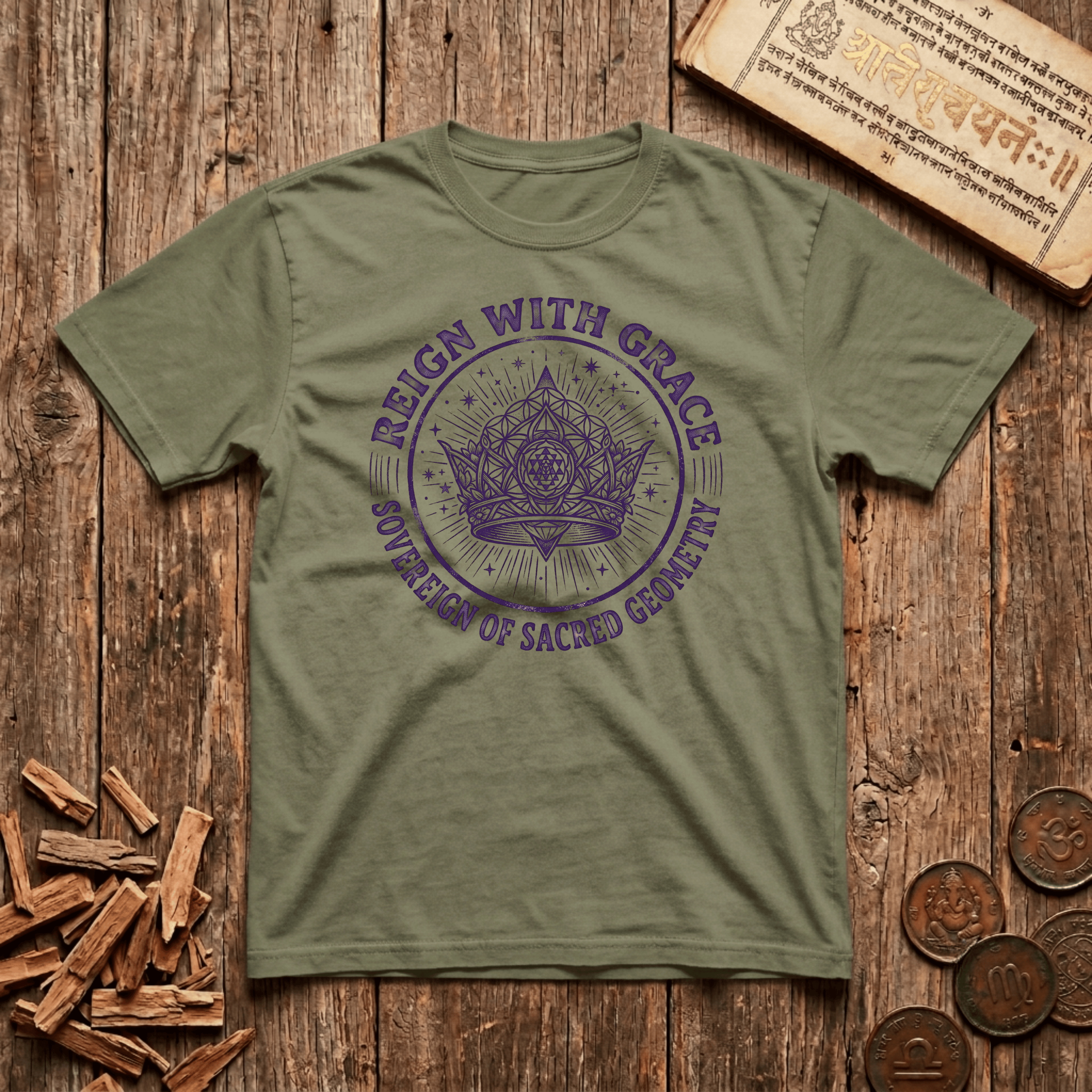 Queen of Sacred Geometry - Reign with Grace - Wood Cut - T-Shirt