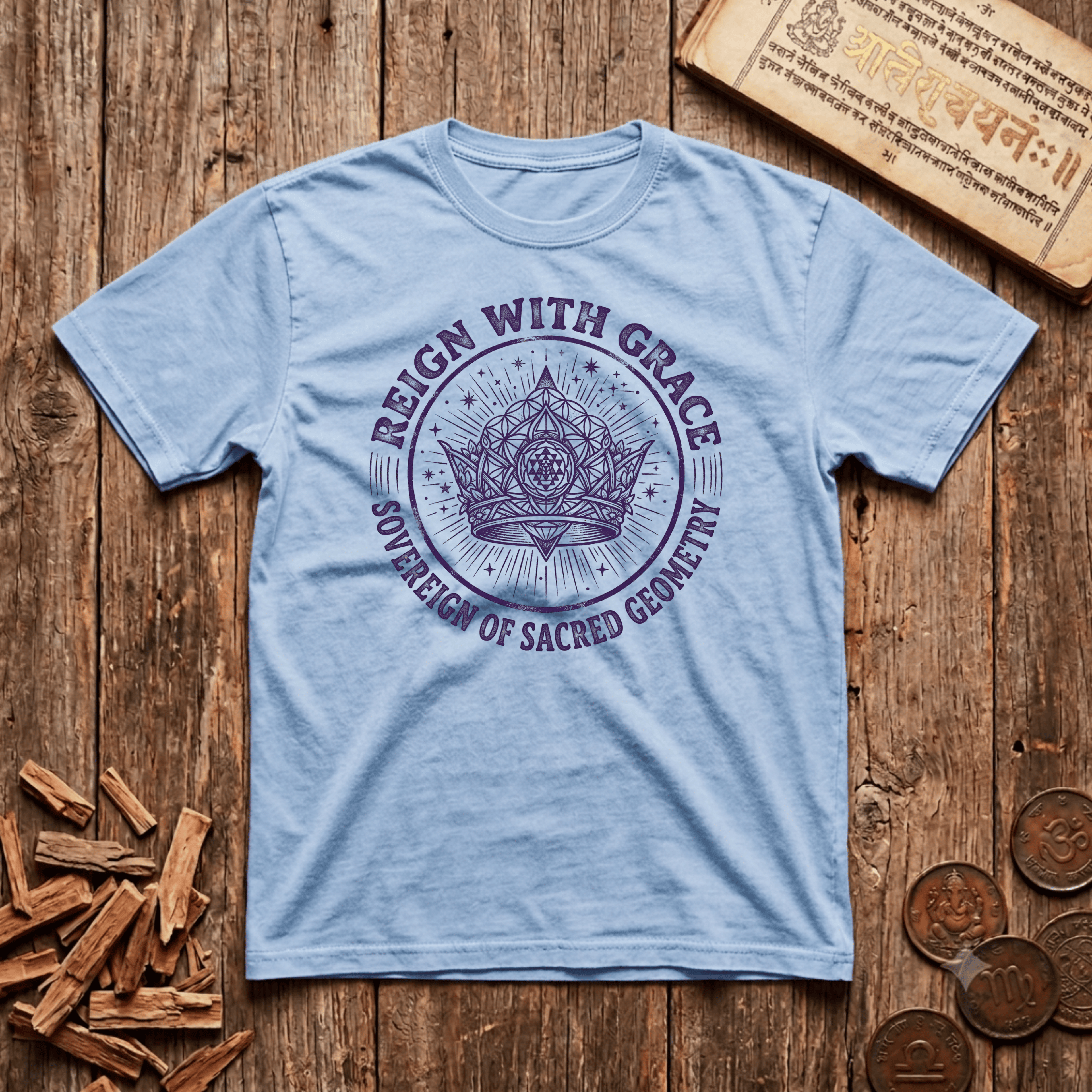 Queen of Sacred Geometry - Reign with Grace - Wood Cut - T-Shirt