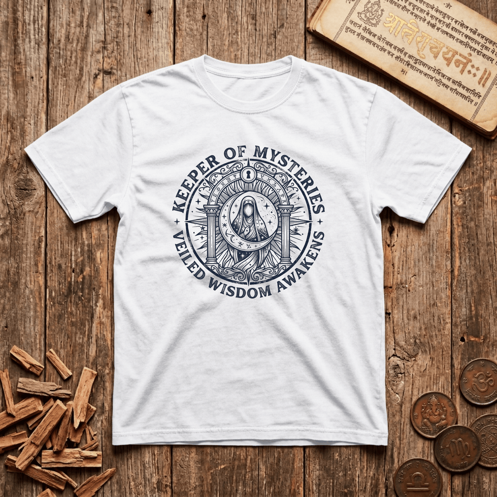 High Priestess of Sacred Geometry - Keeper of Mysteries - Wood Cut - T-Shirt