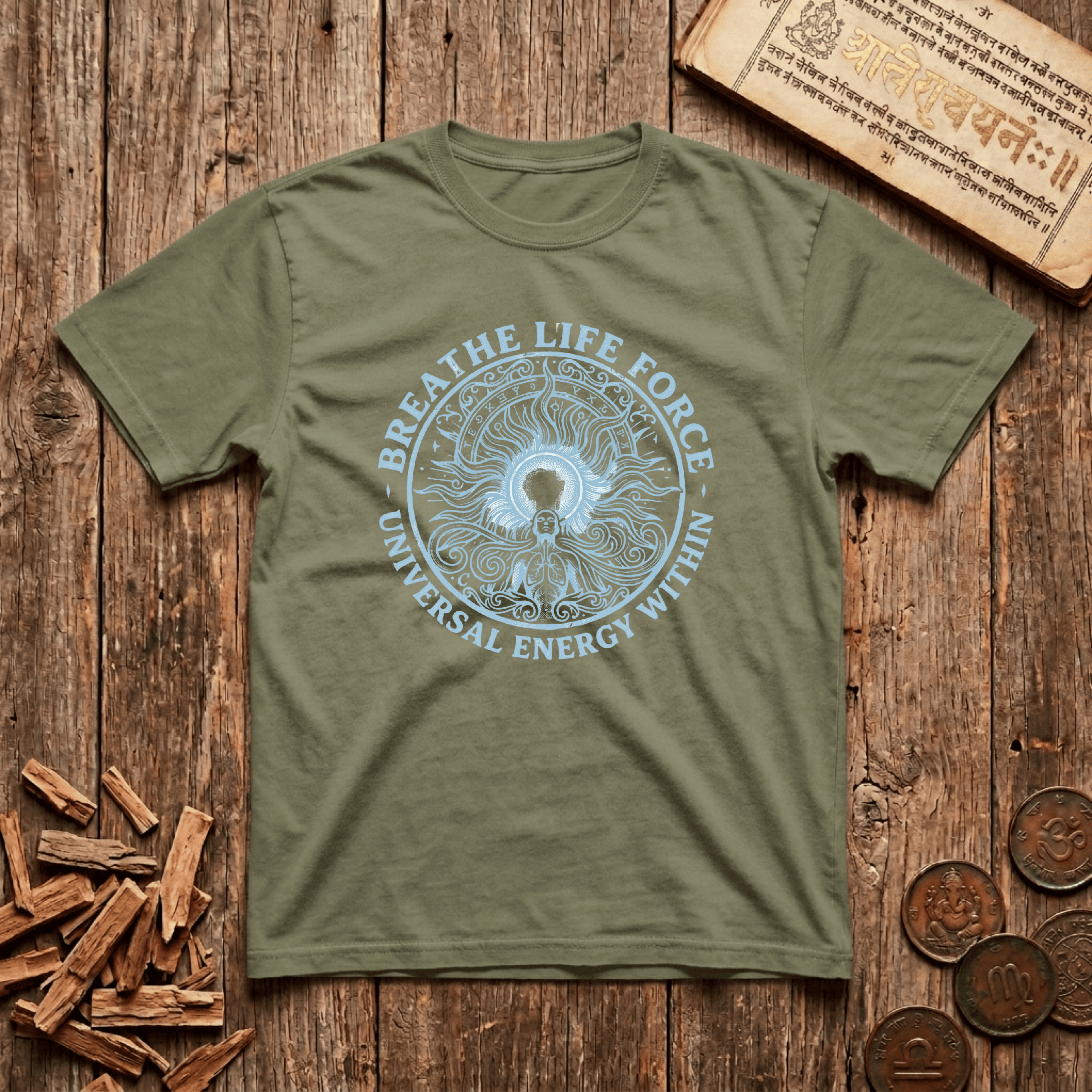 Prana — Universal Life Force - Breathe Life Force - Wood Cut - T-Shirt