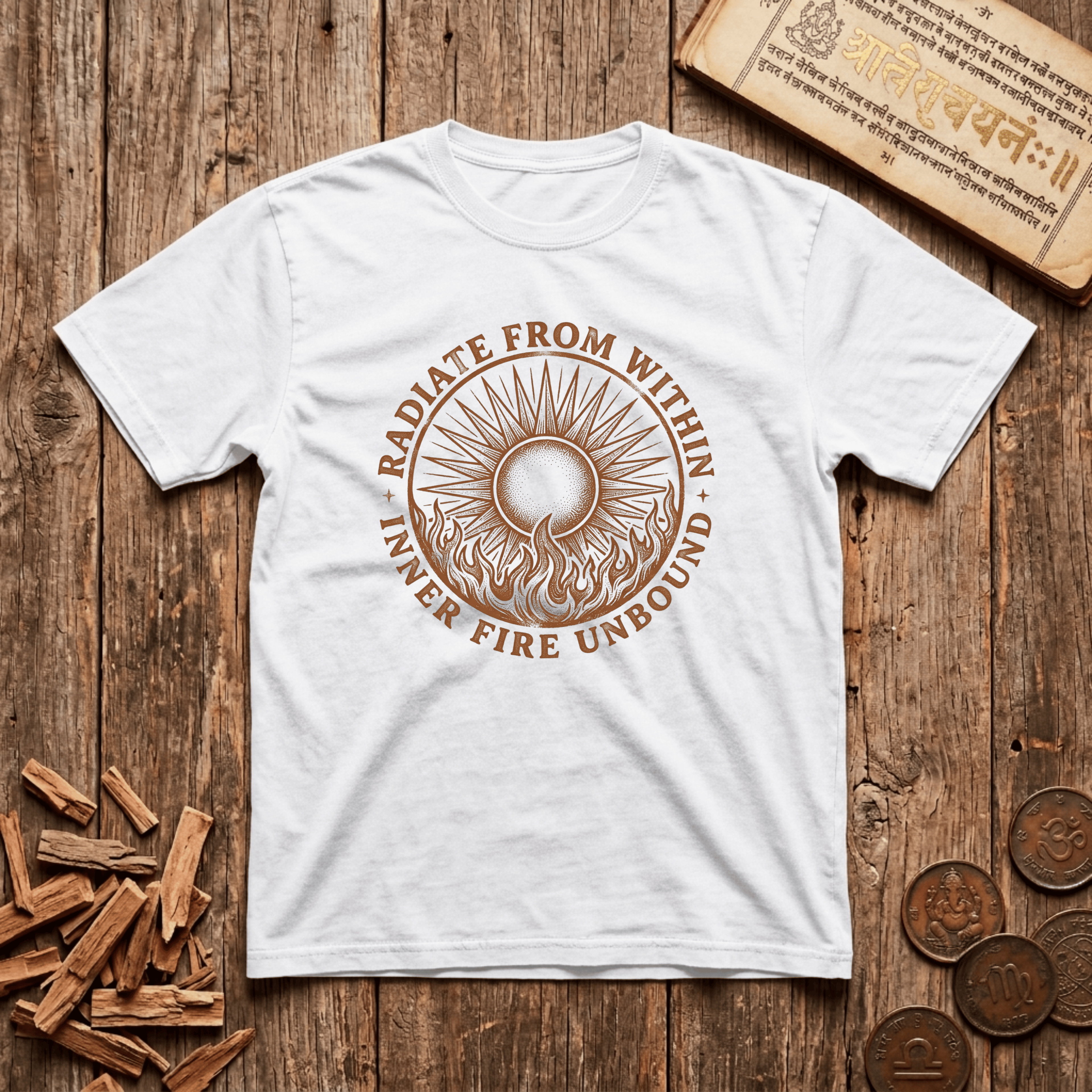 Tejas — Inner Radiance - Radiate From Within - Wood Cut - T-Shirt