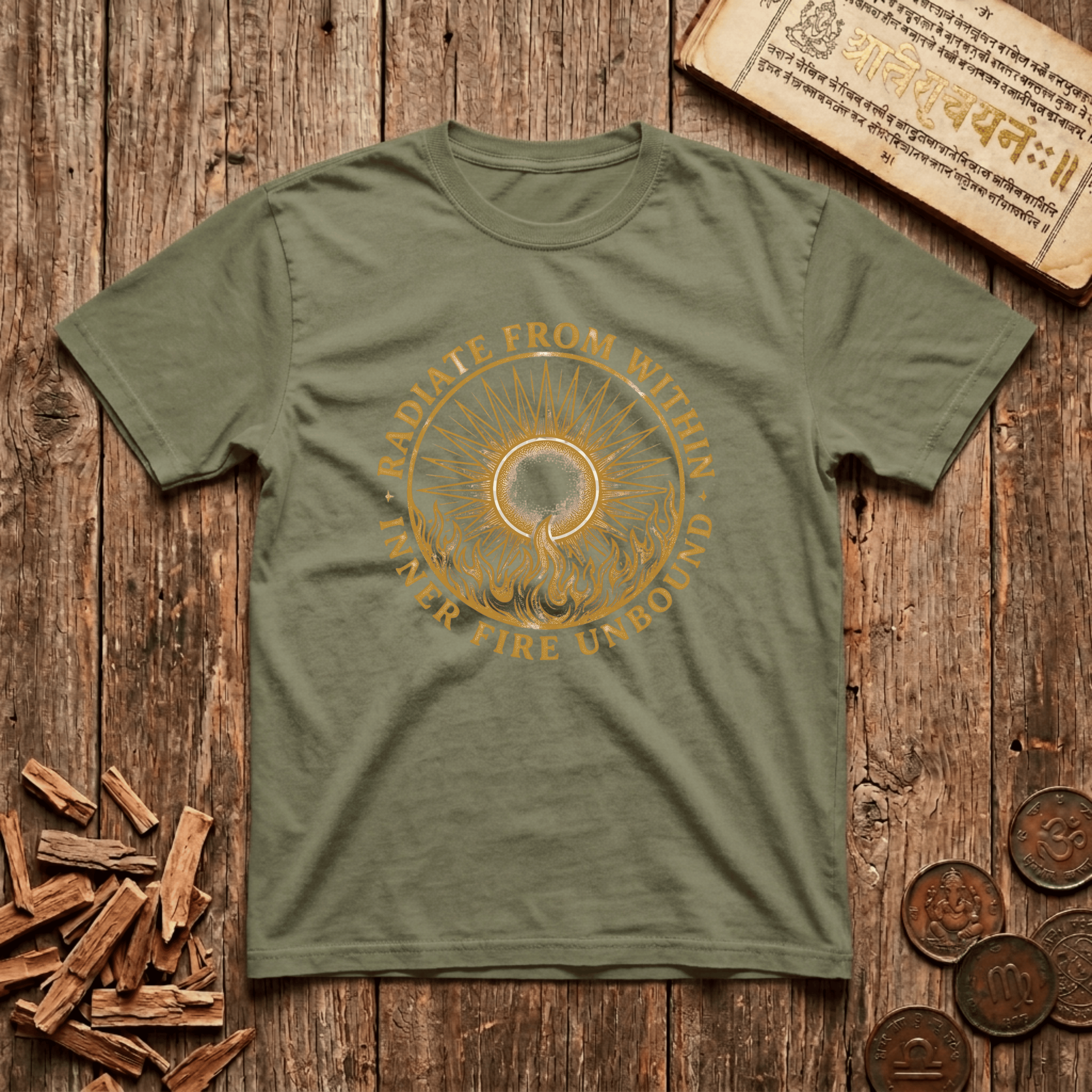 Tejas — Inner Radiance - Radiate From Within - Wood Cut - T-Shirt