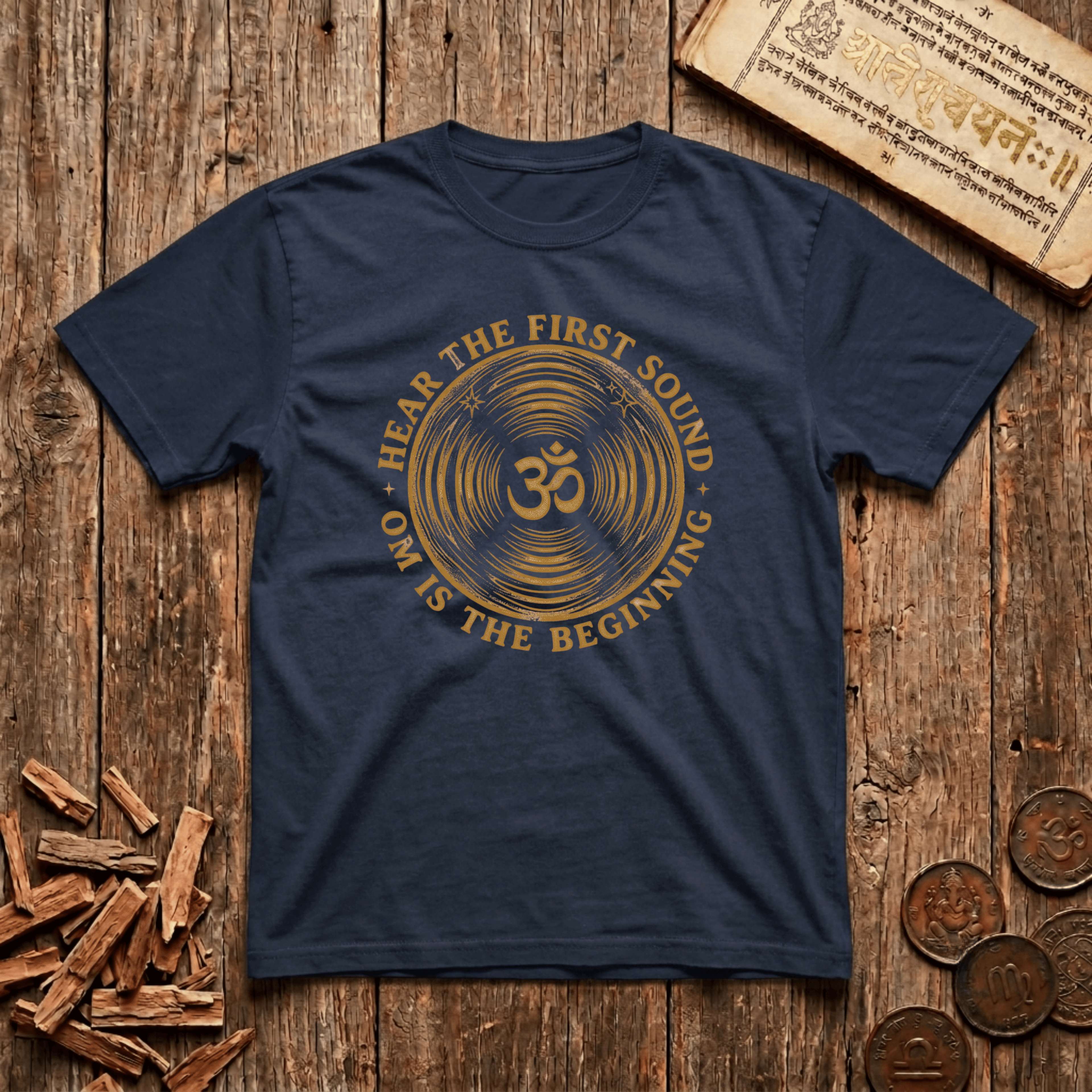 Pranava — The Sound of Om - Hear The First Sound - Wood Cut - T-Shirt