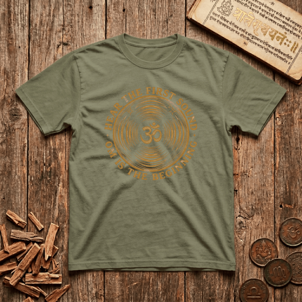 Pranava — The Sound of Om - Hear The First Sound - Wood Cut - T-Shirt