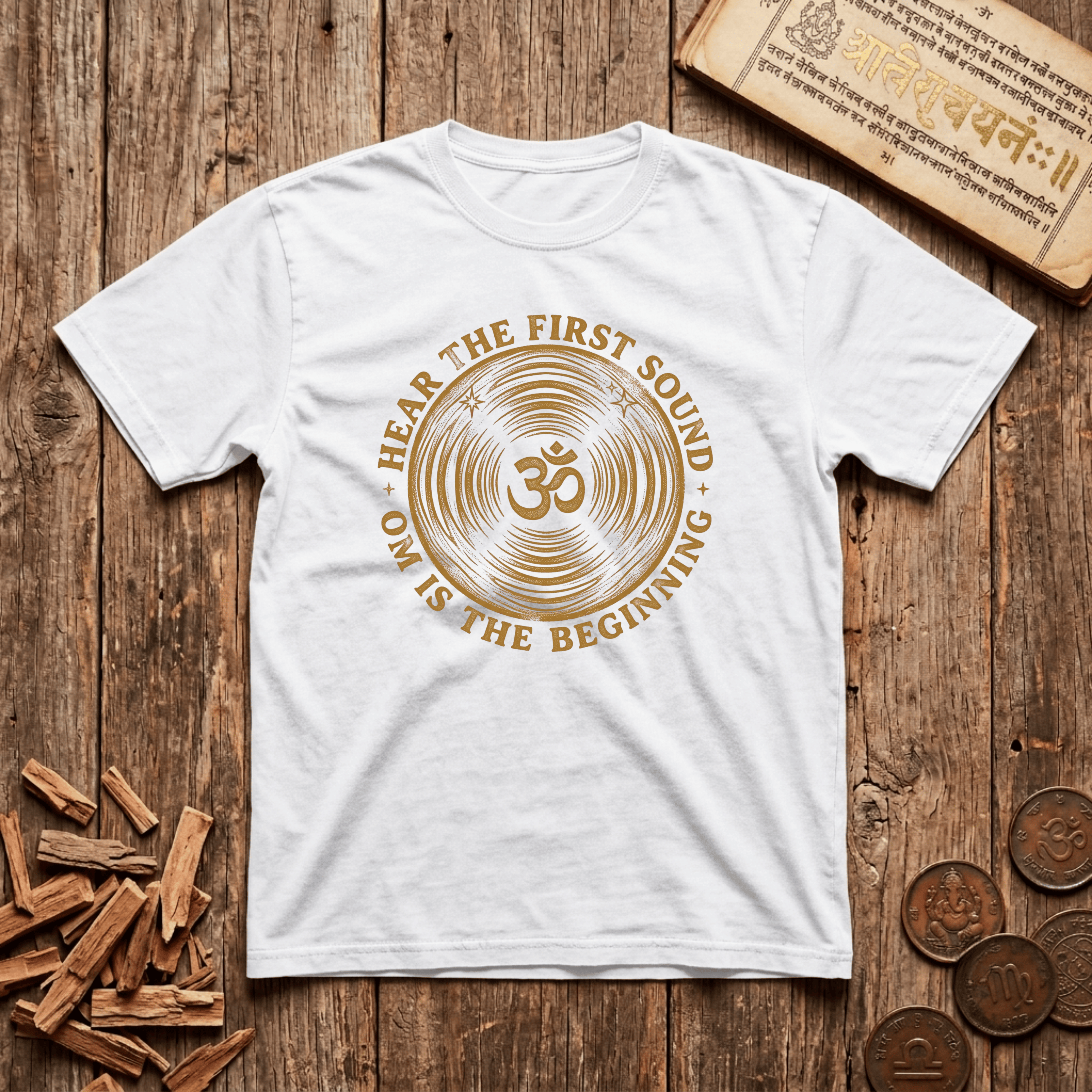 Pranava — The Sound of Om - Hear The First Sound - Wood Cut - T-Shirt
