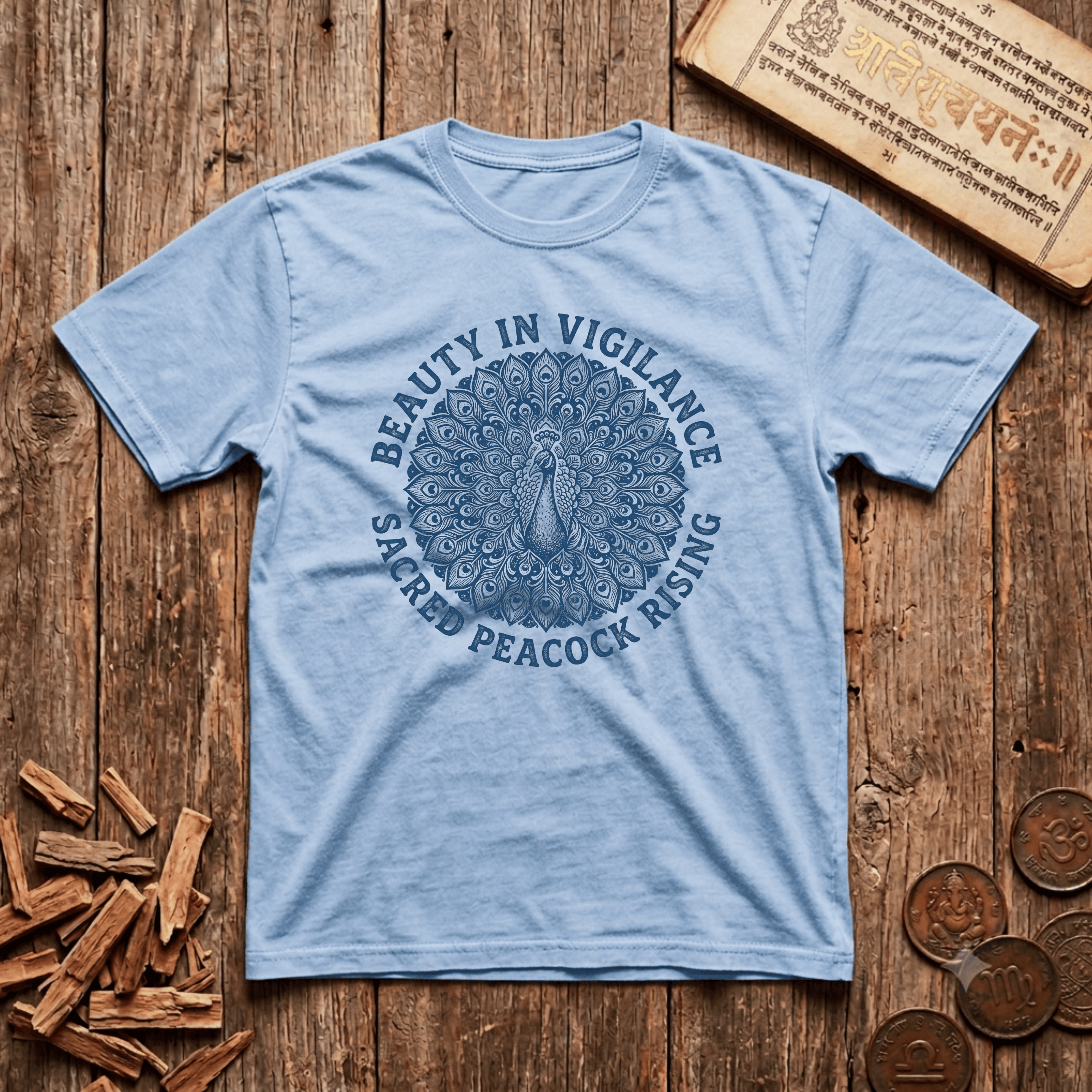 Mayura — The Sacred Peacock - Wood Cut - T-Shirt