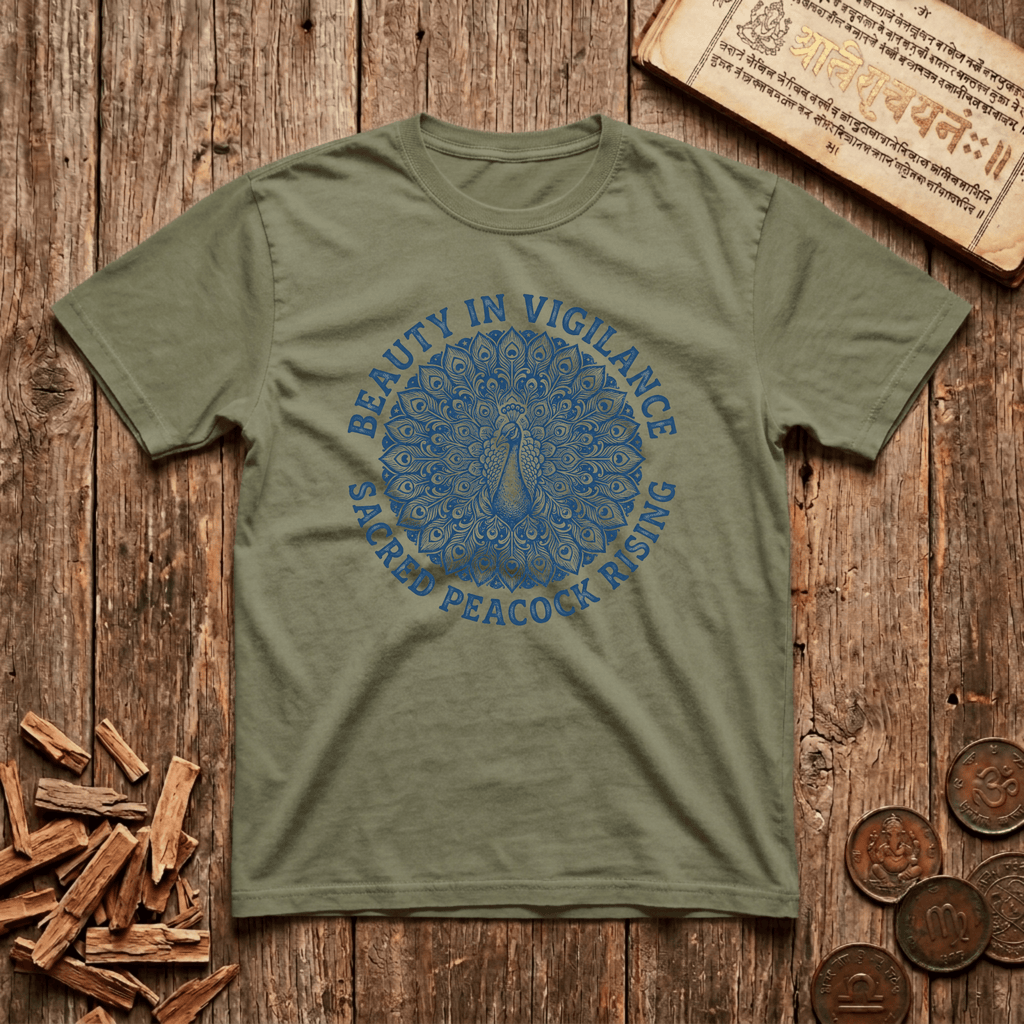 Mayura — The Sacred Peacock - Wood Cut - T-Shirt