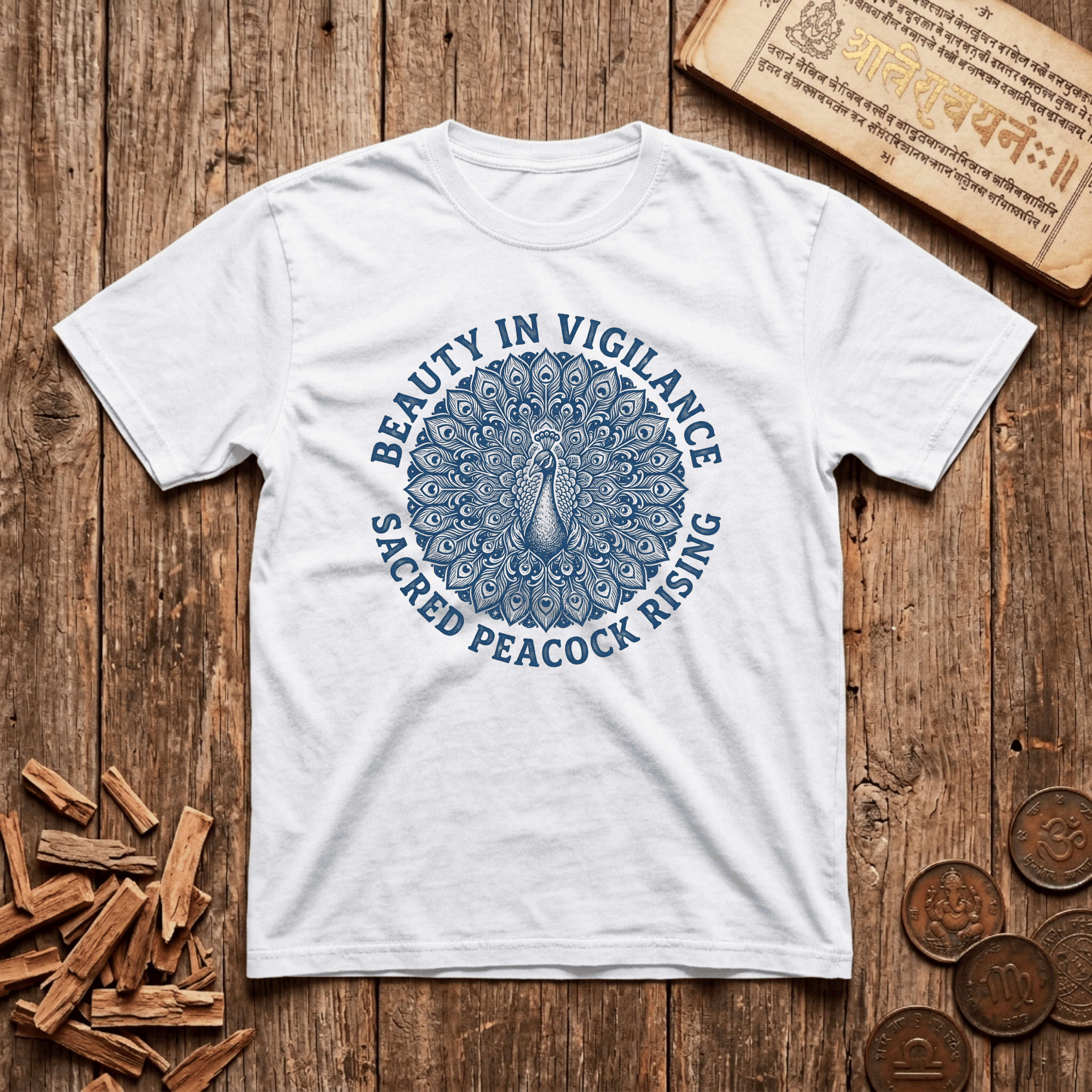 Mayura — The Sacred Peacock - Wood Cut - T-Shirt