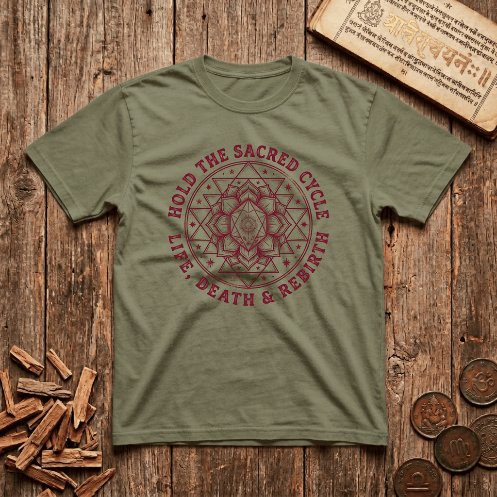Bharani - Hold The Sacred Cycle - Wood Cut - T-Shirt