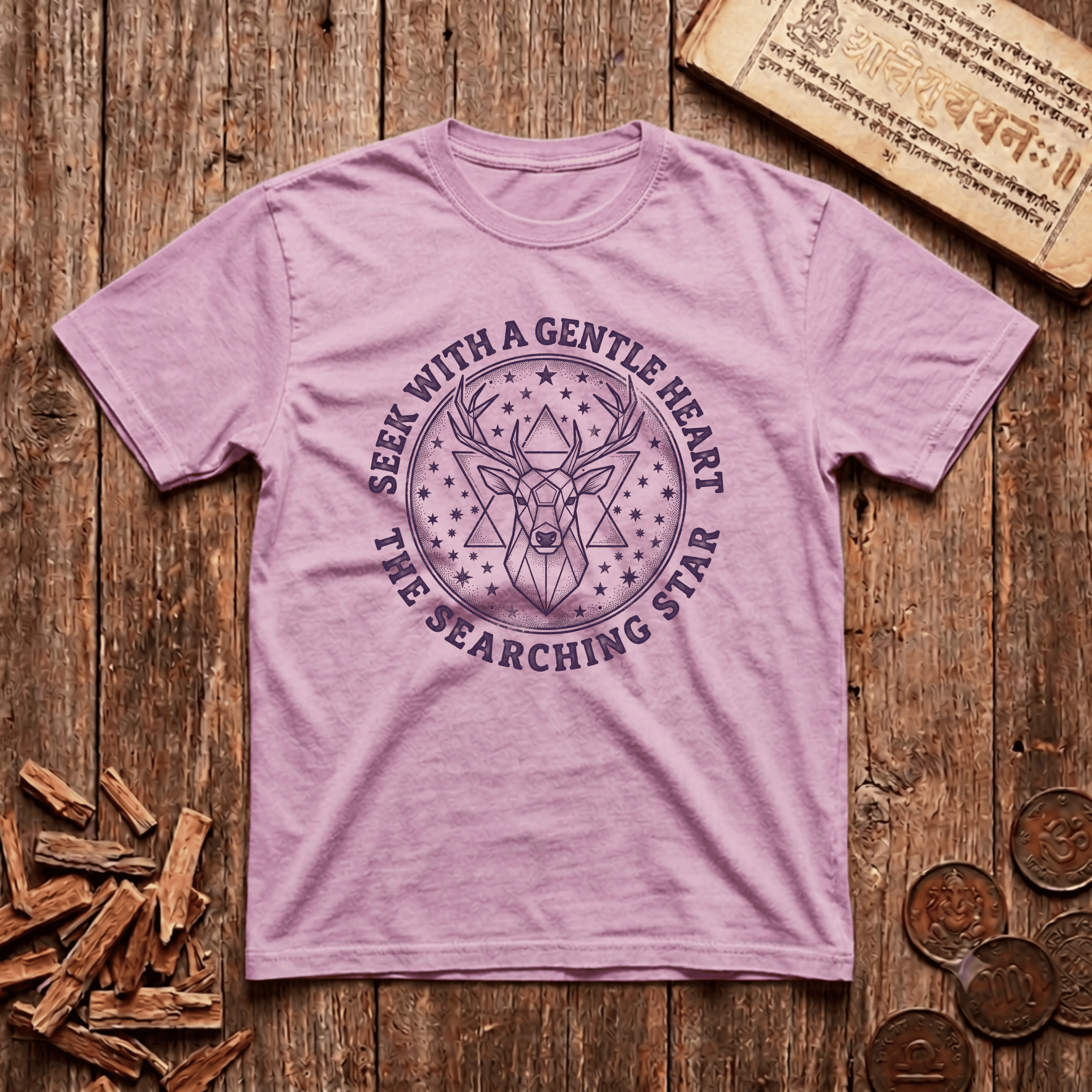 Mrigashira - Seek With A Gentle Heart - Wood Cut - T-Shirt