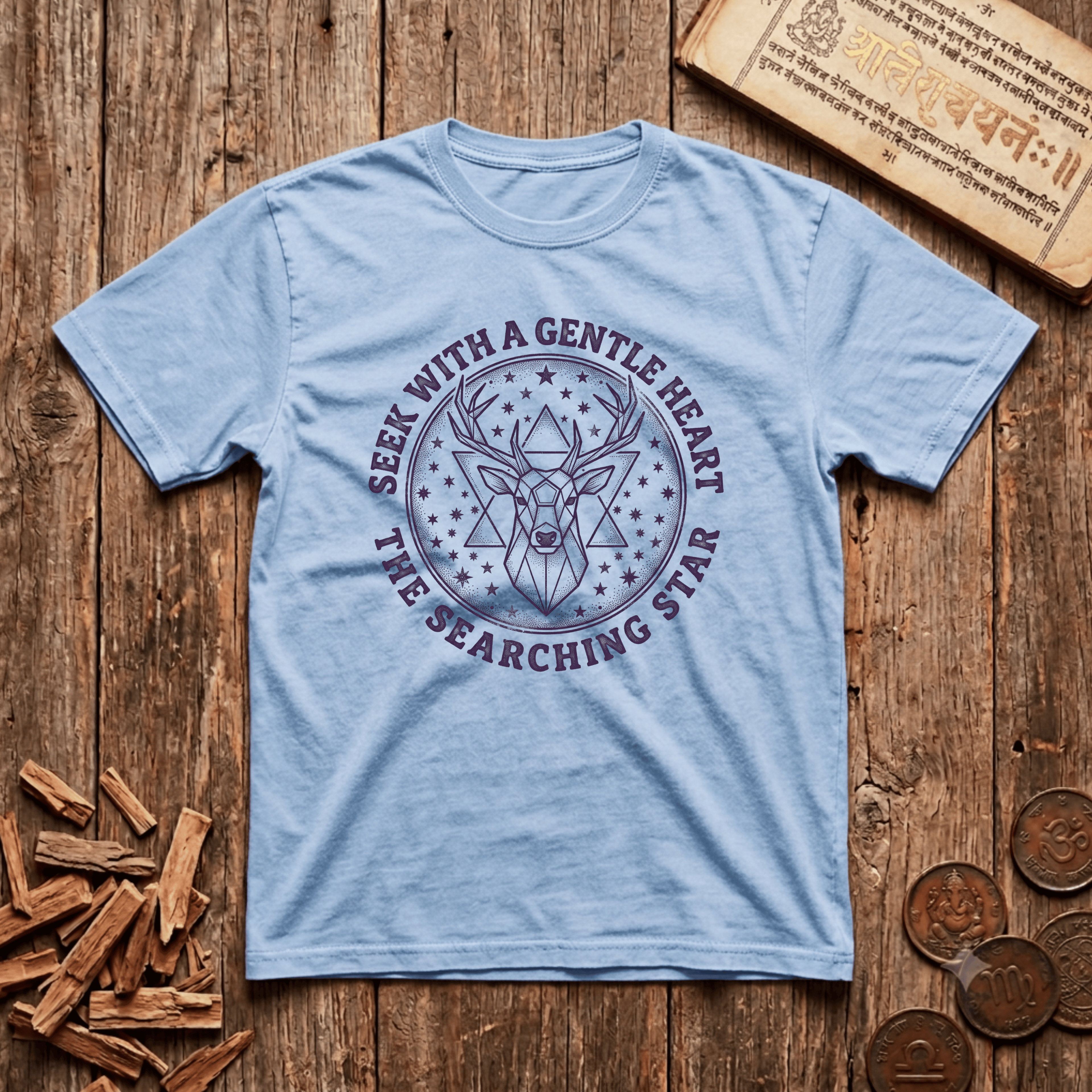Mrigashira - Seek With A Gentle Heart - Wood Cut - T-Shirt