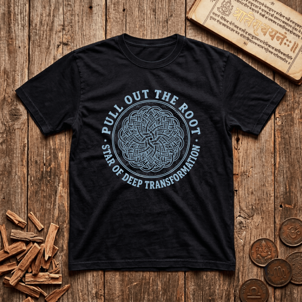 Mula - Pull Out The Root - Star Of Deep Transformation - Wood Cut - T-Shirt