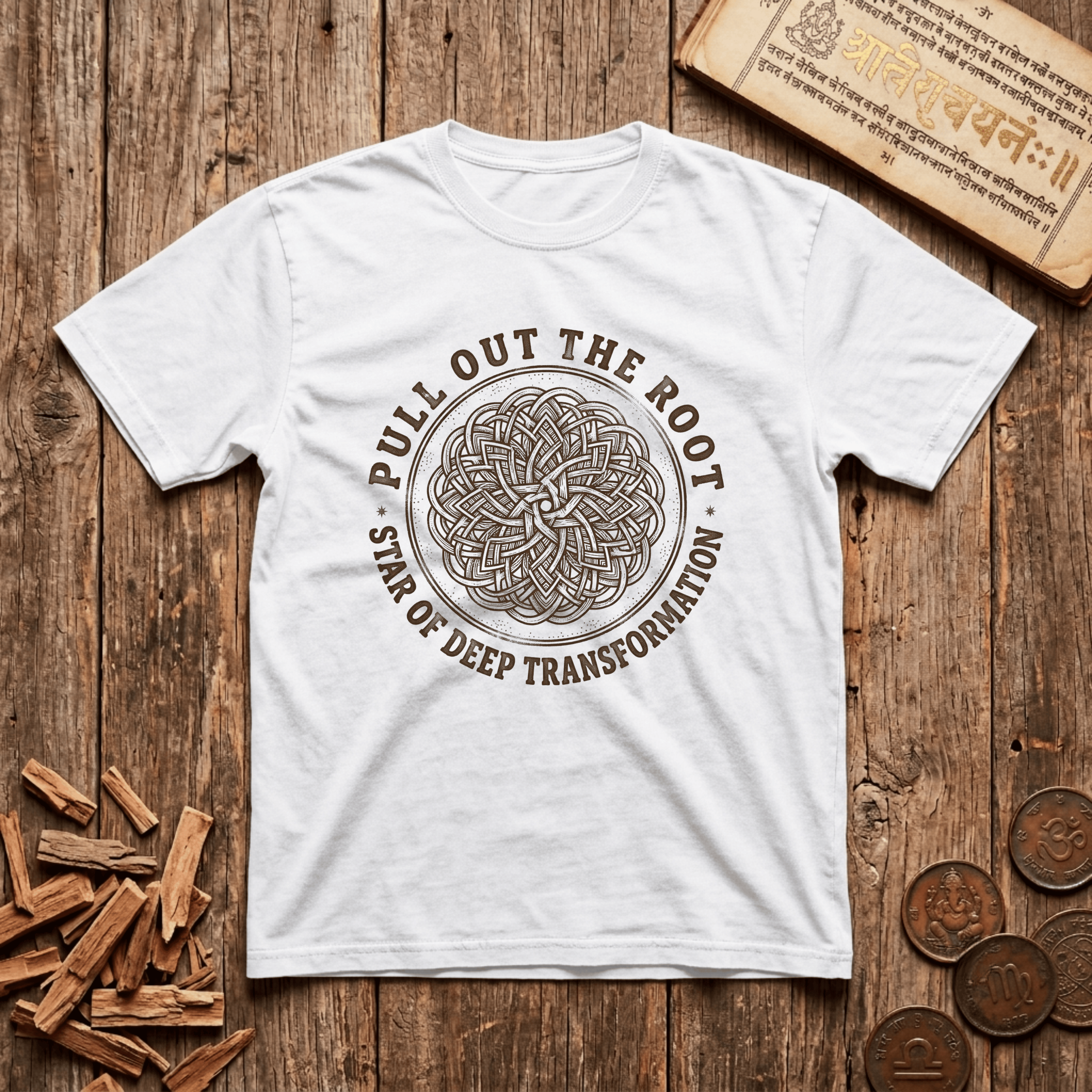 Mula - Pull Out The Root - Star Of Deep Transformation - Wood Cut - T-Shirt