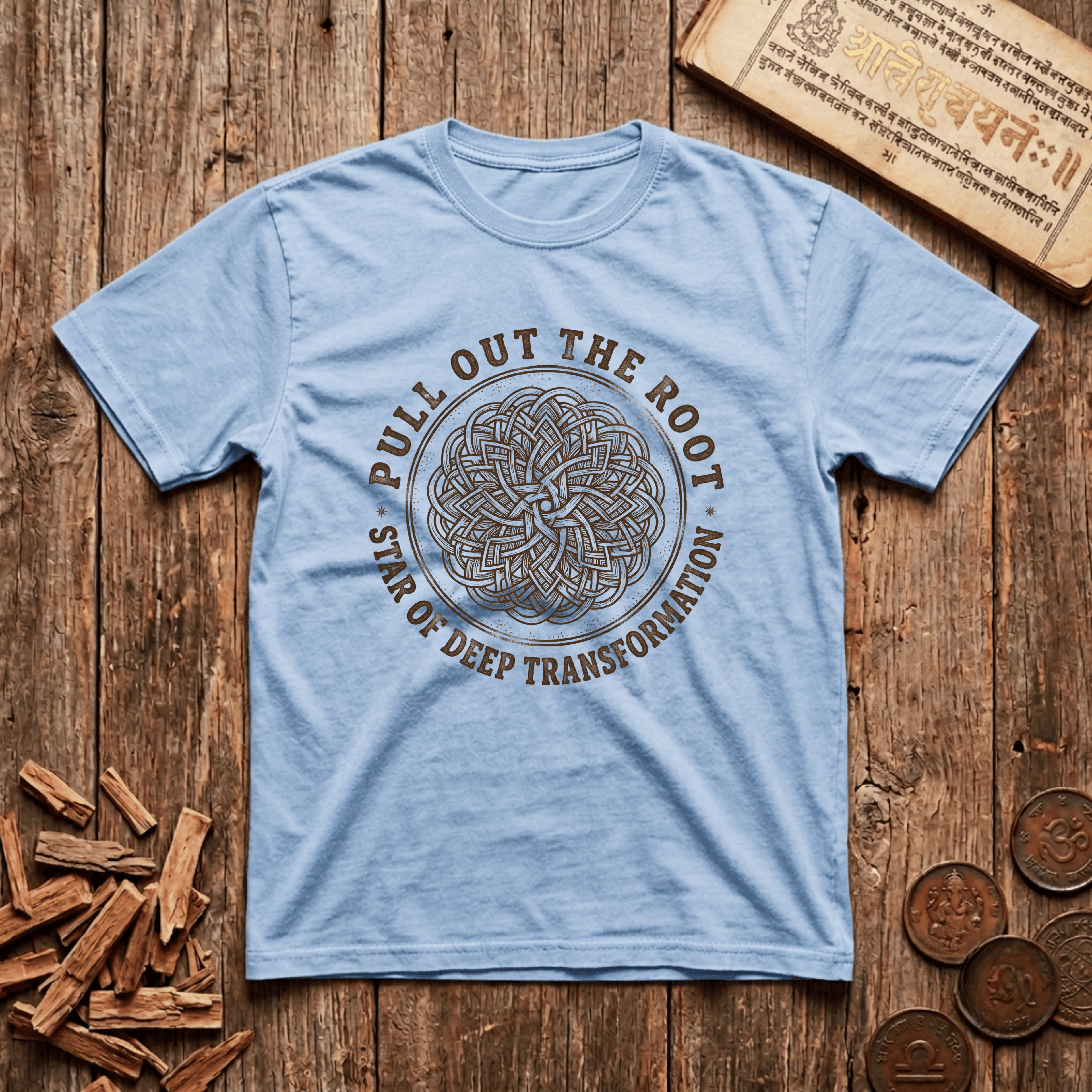 Mula - Pull Out The Root - Star Of Deep Transformation - Wood Cut - T-Shirt