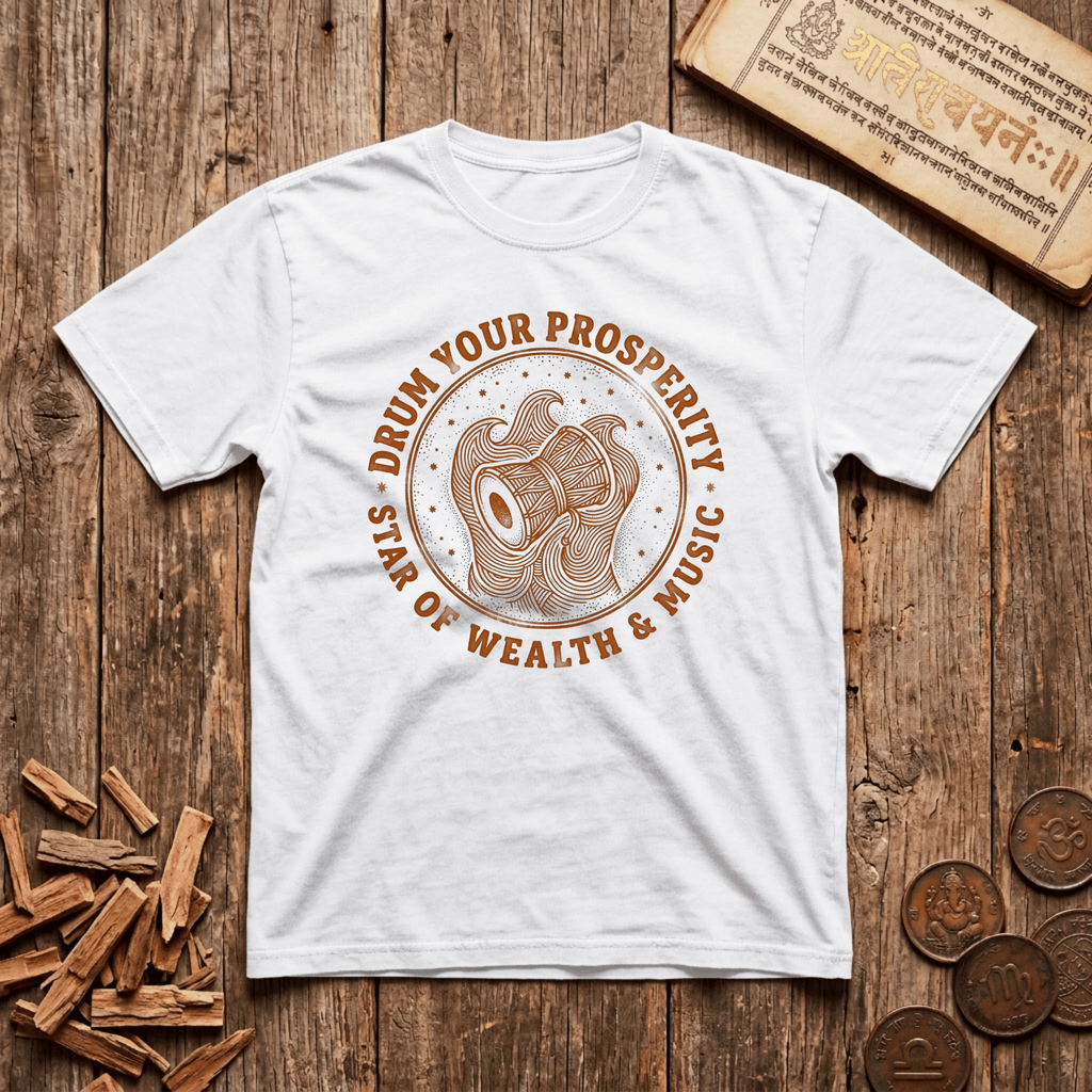 Dhanishta - Drum Your Prosperity - Star of Wealth & Music - Wood Cut - T-Shirt