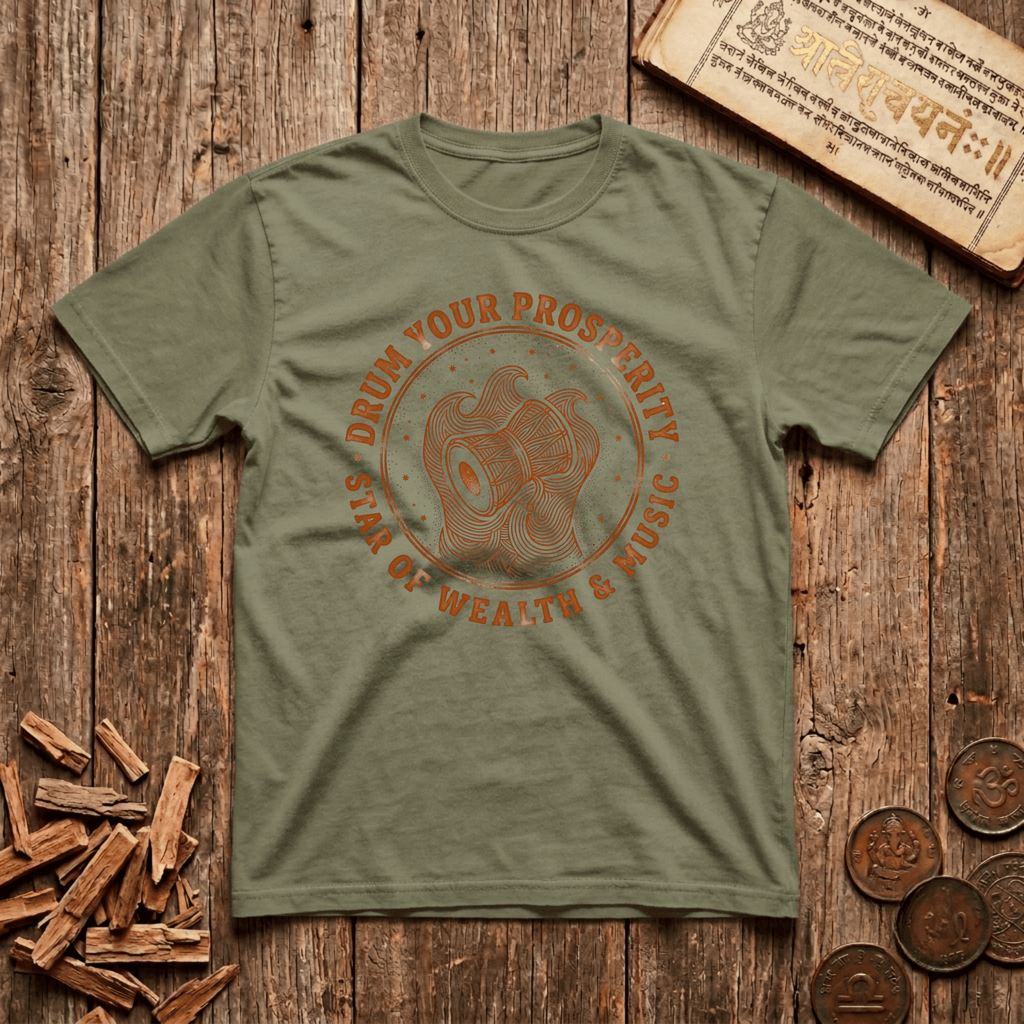 Dhanishta - Drum Your Prosperity - Star of Wealth & Music - Wood Cut - T-Shirt