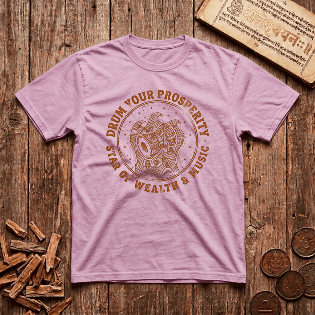 Dhanishta - Drum Your Prosperity - Star of Wealth & Music - Wood Cut - T-Shirt