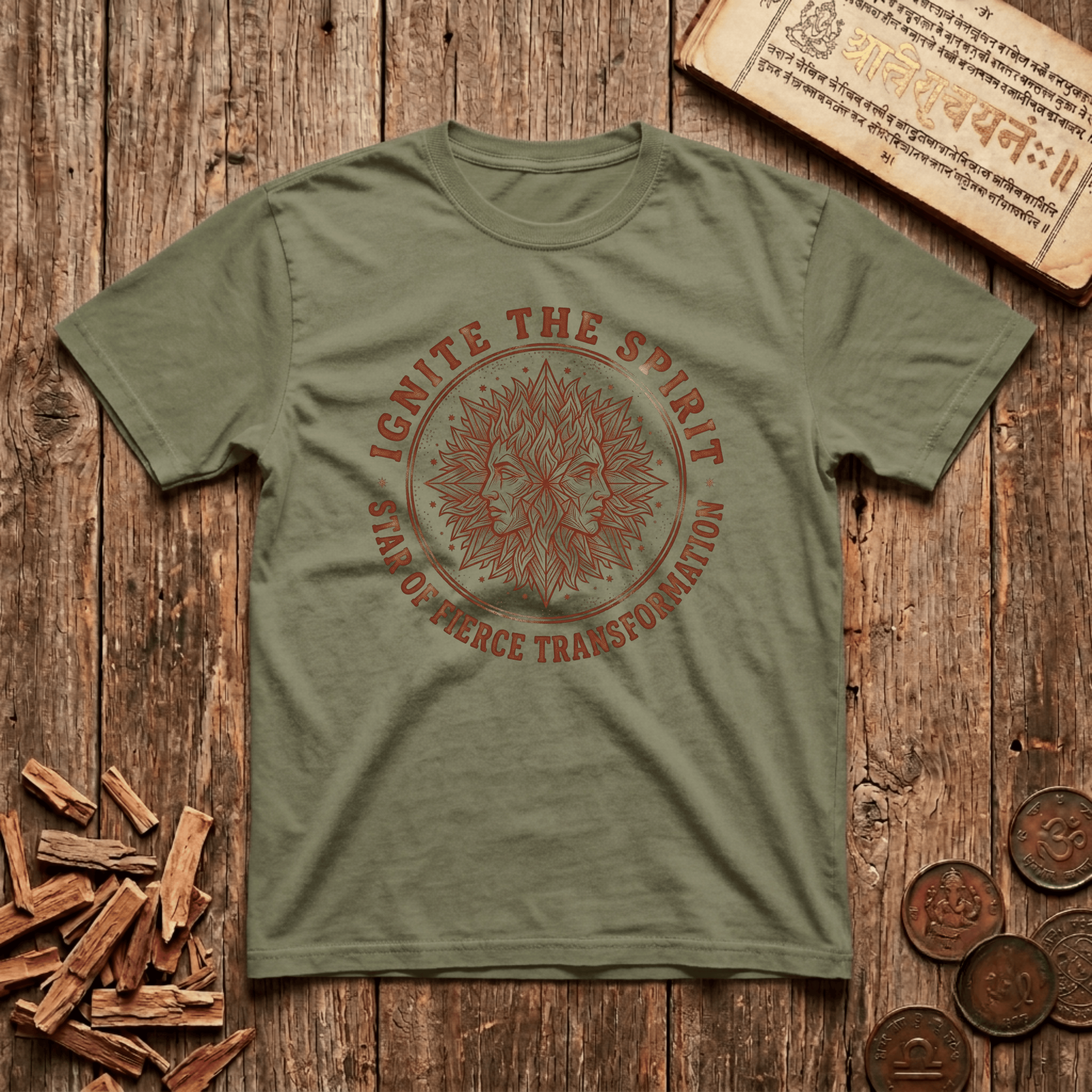 Purva Bhadrapada - Ignite The Spirit - Star of Fierce Transformation - Wood Cut - T-Shirt