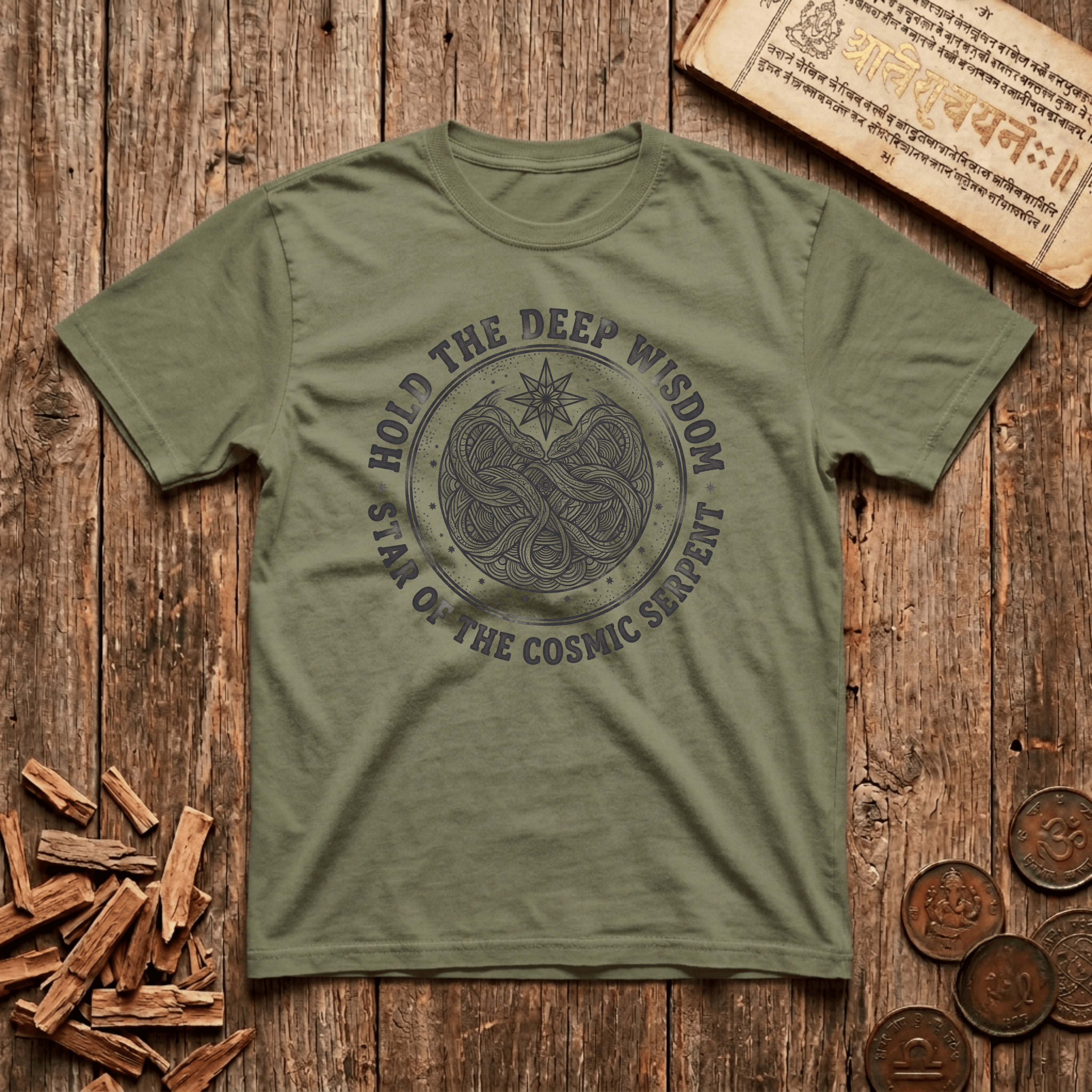 Uttara Bhadrapada - Hold The Deep Wisdom - Wood Cut - T-Shirt