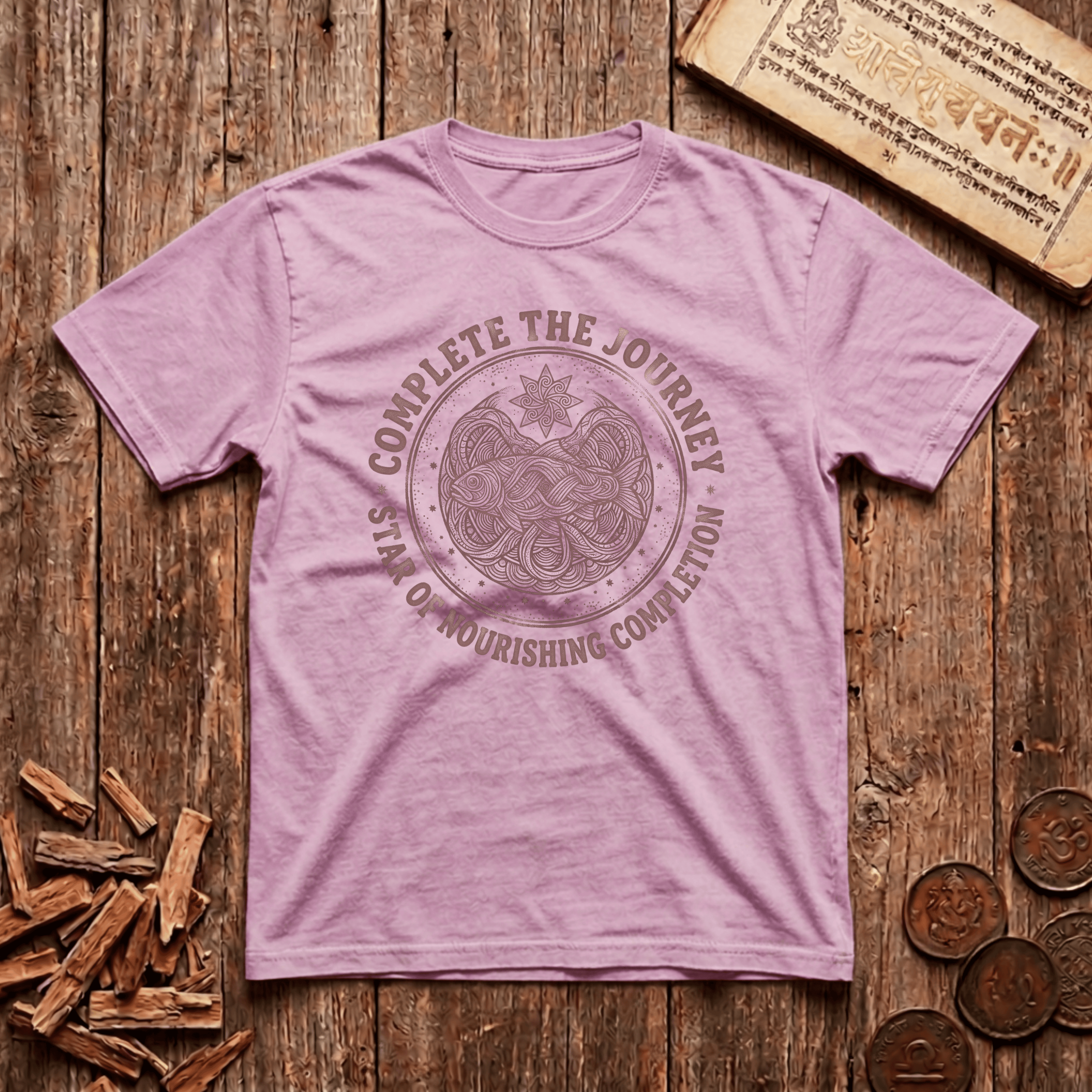 Revati - Complete The Journey - Star of Nourishing Completion - Wood Cut - T-Shirt