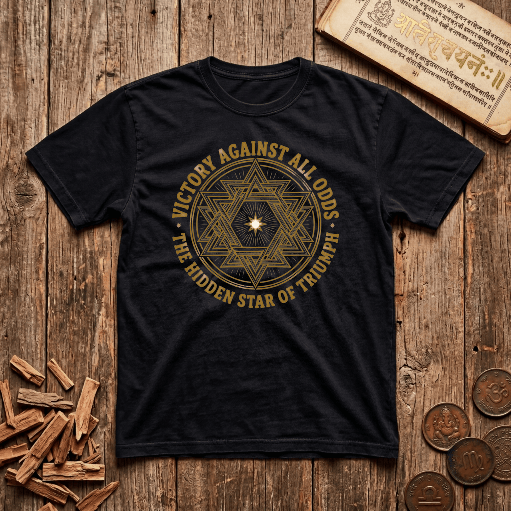 Abhijit - Victory Against All Odds - Hidden Star of Triumph - Wood Cut - T-Shirt