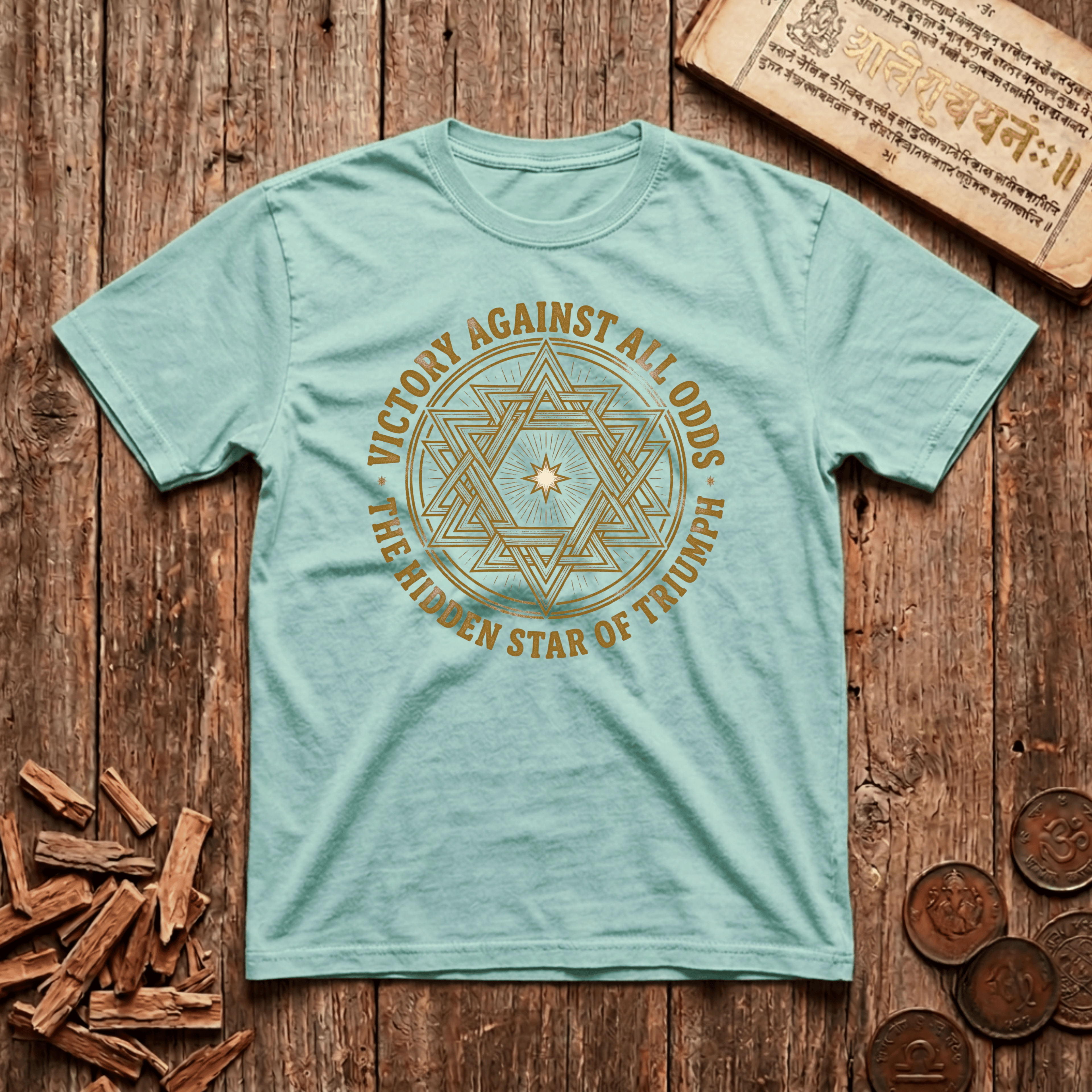 Abhijit - Victory Against All Odds - Hidden Star of Triumph - Wood Cut - T-Shirt