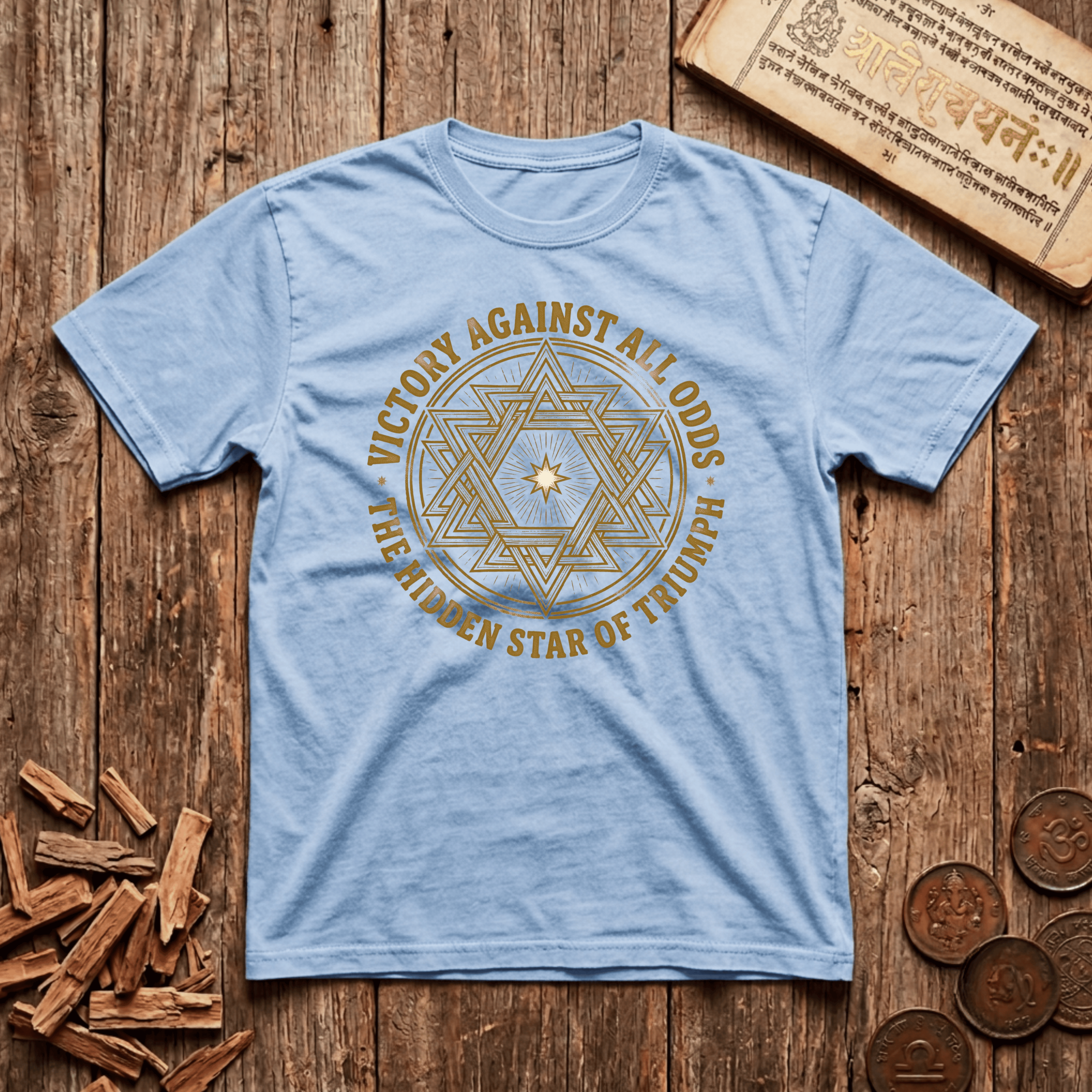 Abhijit - Victory Against All Odds - Hidden Star of Triumph - Wood Cut - T-Shirt